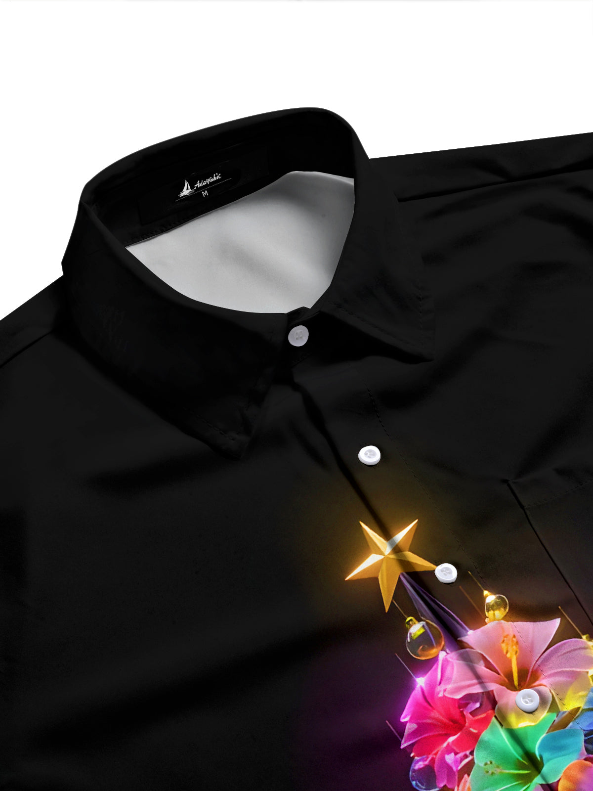 Colorful Christmas Floral Tree Xmas Men's Pocket Long Sleeve Shirts