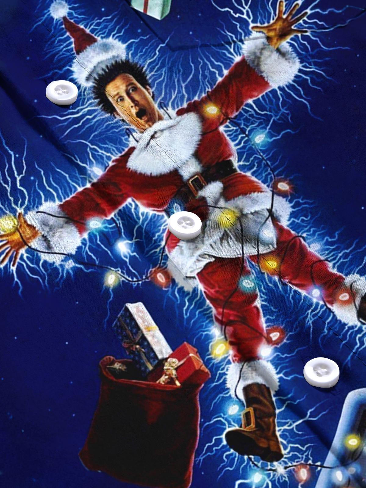 Christmas Print Men's Pocket Short Sleeve Shirts