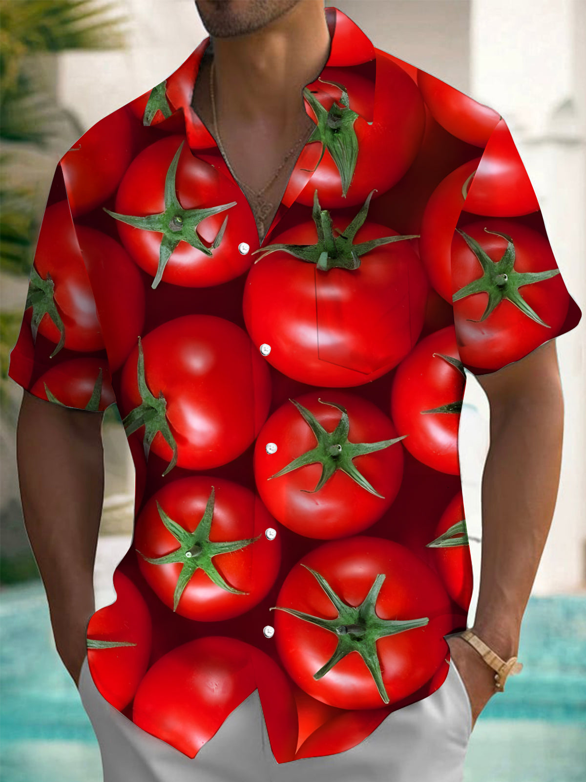 Tomato Print Men's Pocket Short Sleeve Shirts