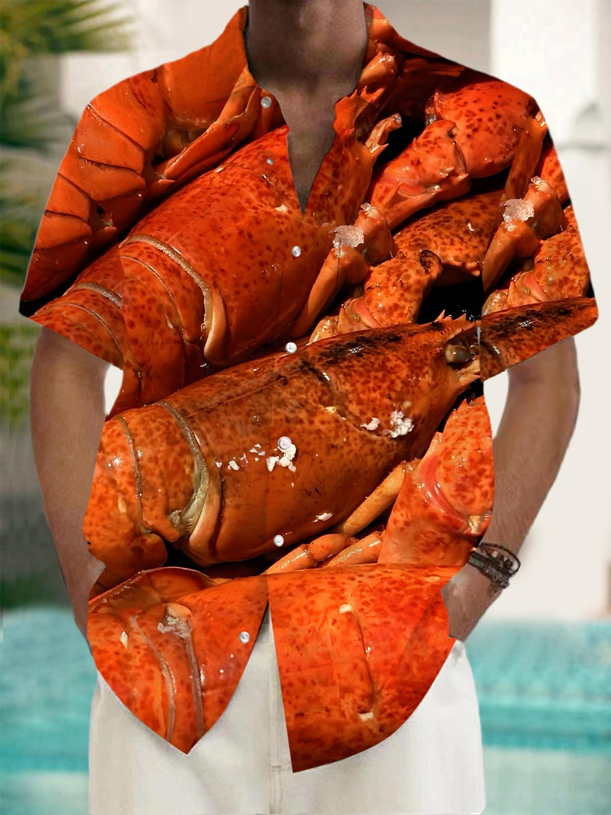 Lobster Print Men's Pocket Short Sleeve Shirts