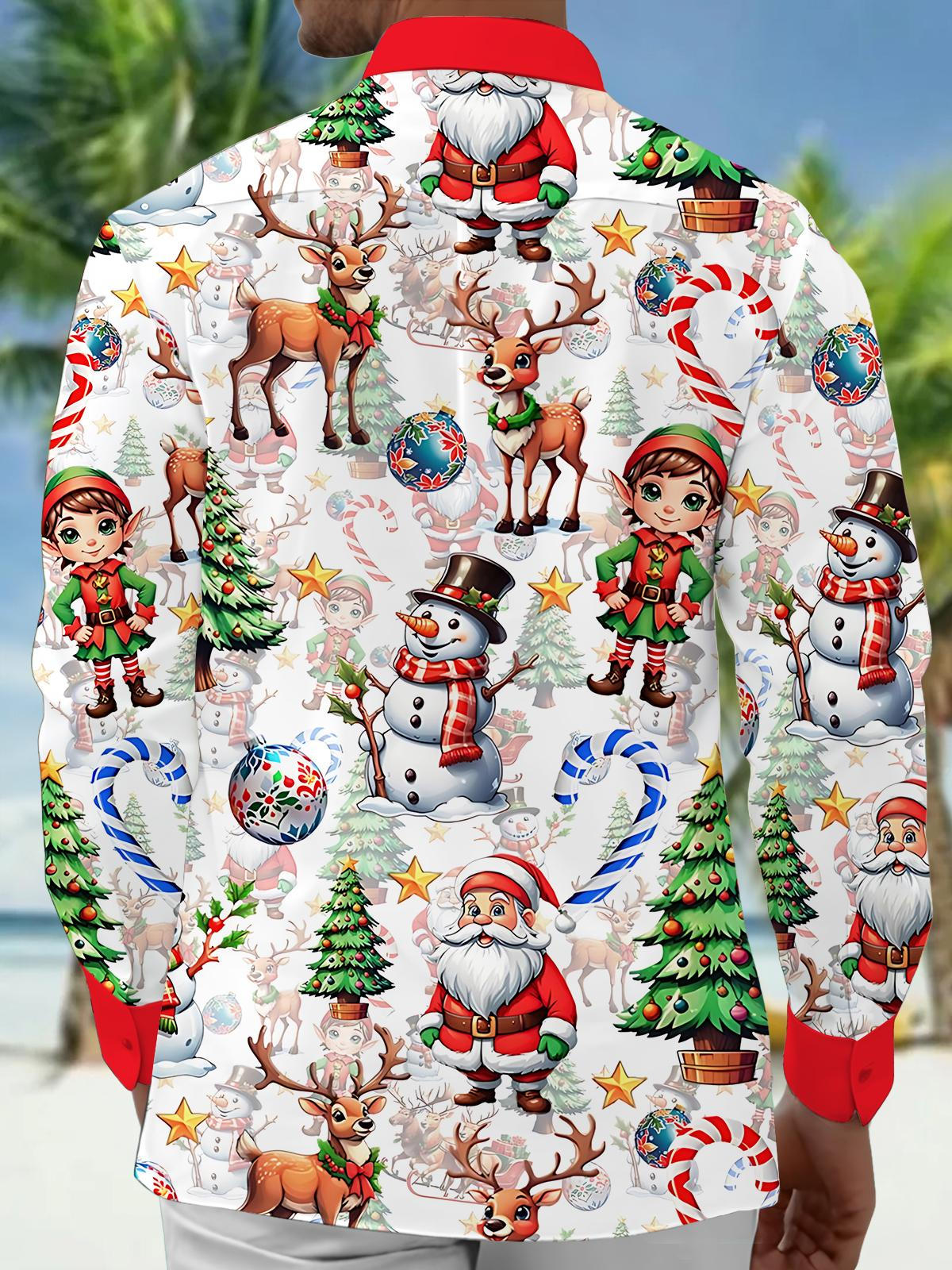 Christmas Print Men's Pocket Long Sleeve Shirts
