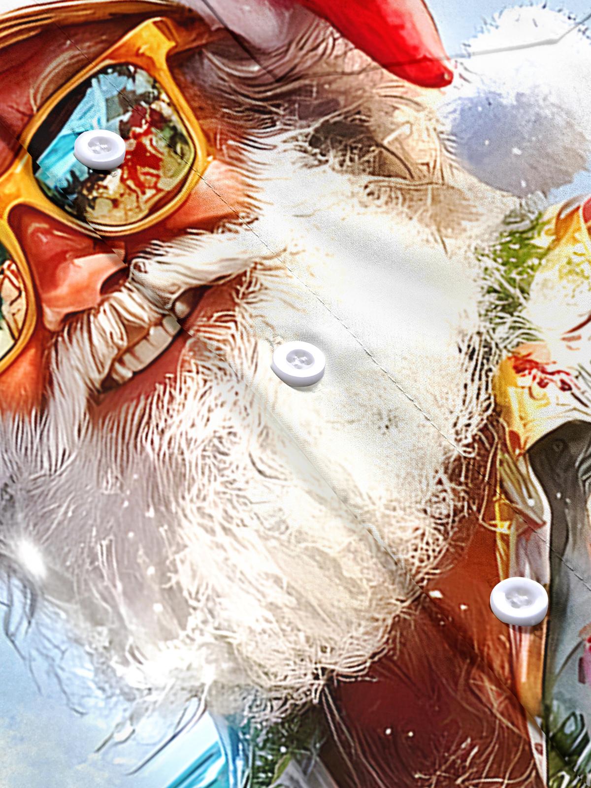 Hawaiian Santa Claus Men's Pocket Short Sleeve Shirts