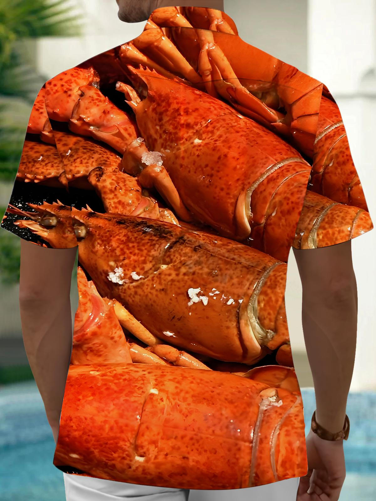 Lobster Print Men's Pocket Short Sleeve Shirts
