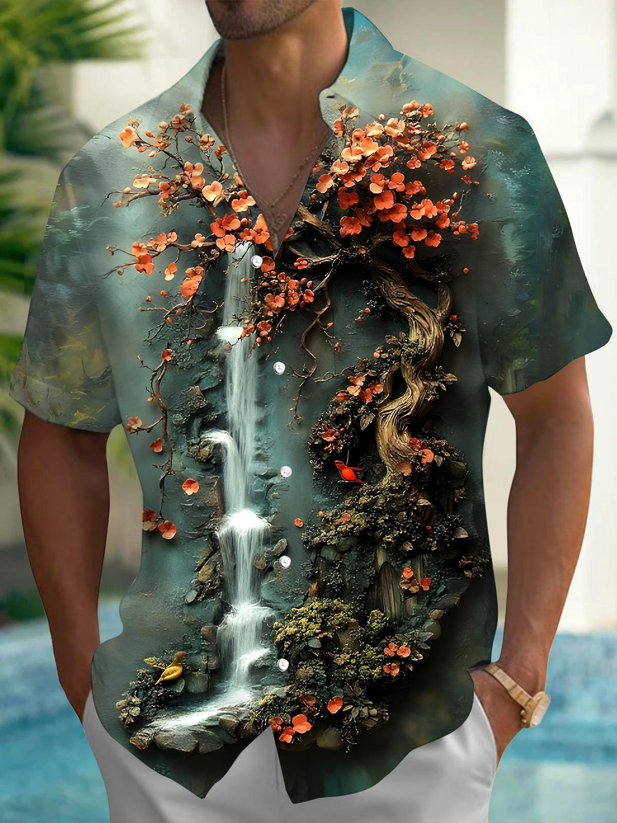 Floral Men's Pocket Short Sleeve Shirts