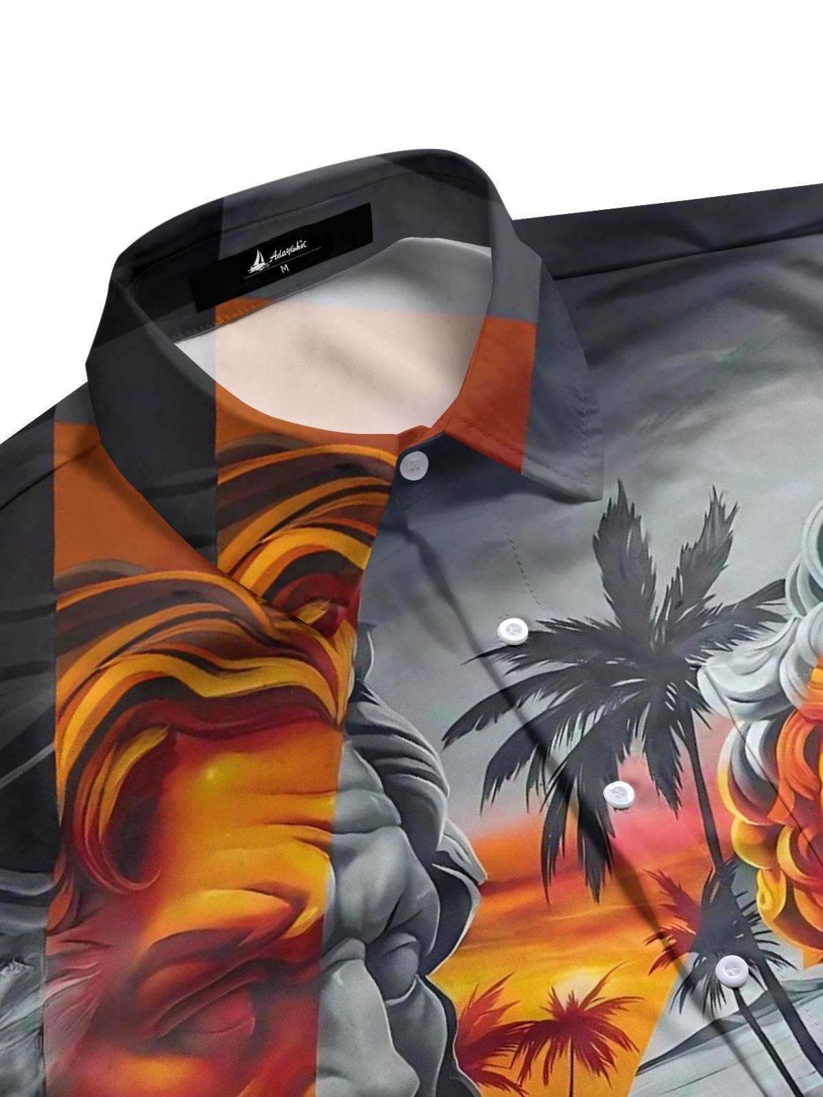 Sculpture Palm Tree Art Print Men's Pocket Short Sleeve Shirts