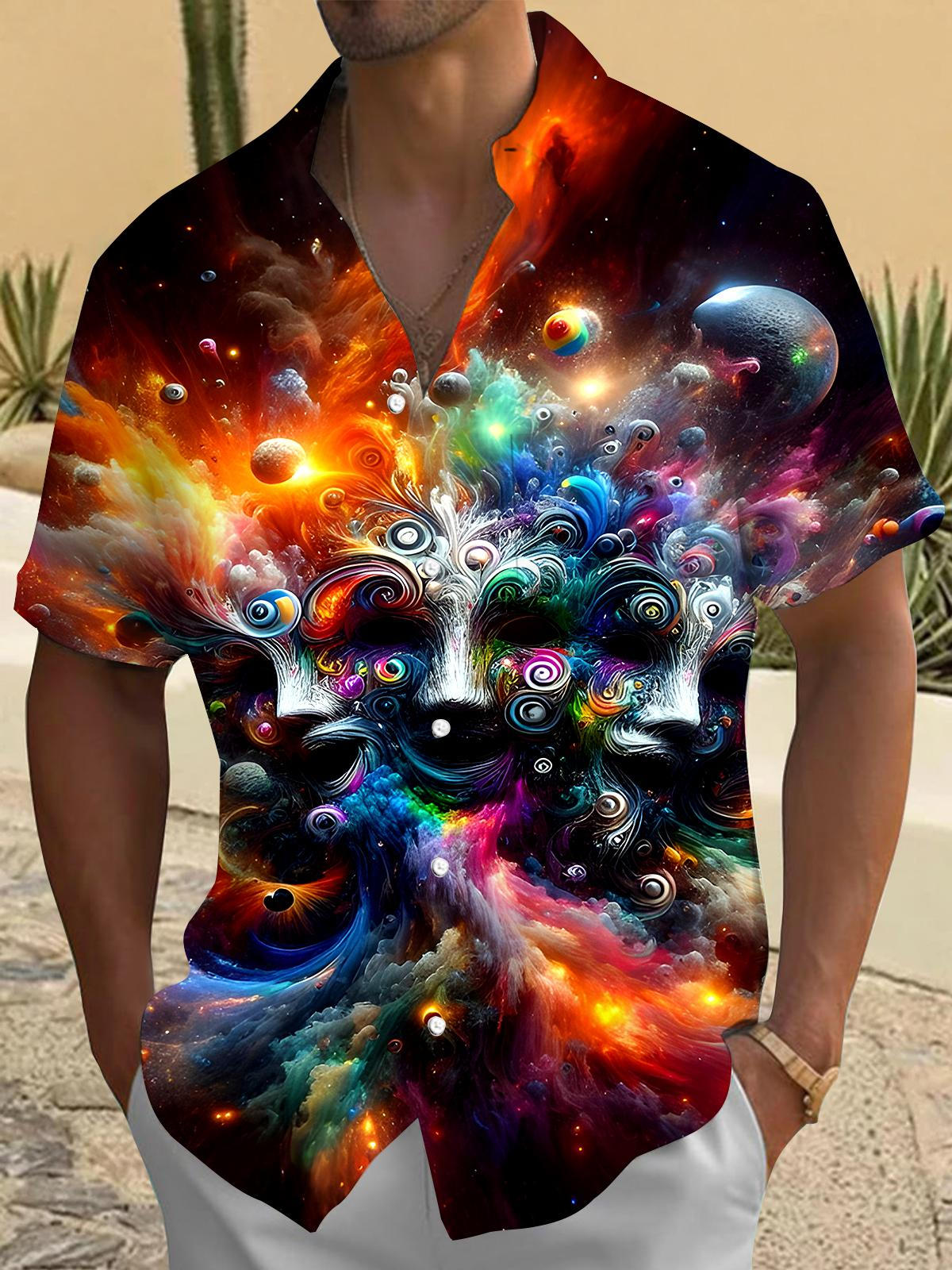 Universe Face Men's Pocket Short Sleeve Shirts