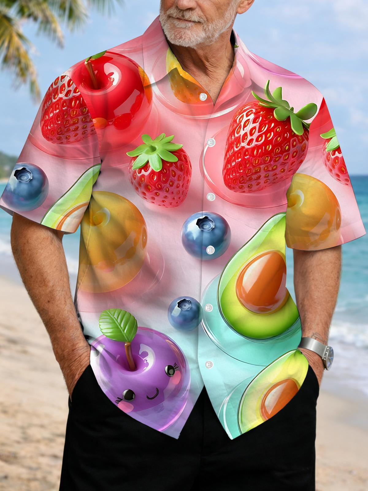 Fruit Print Men's Pocket Short Sleeve Shirts