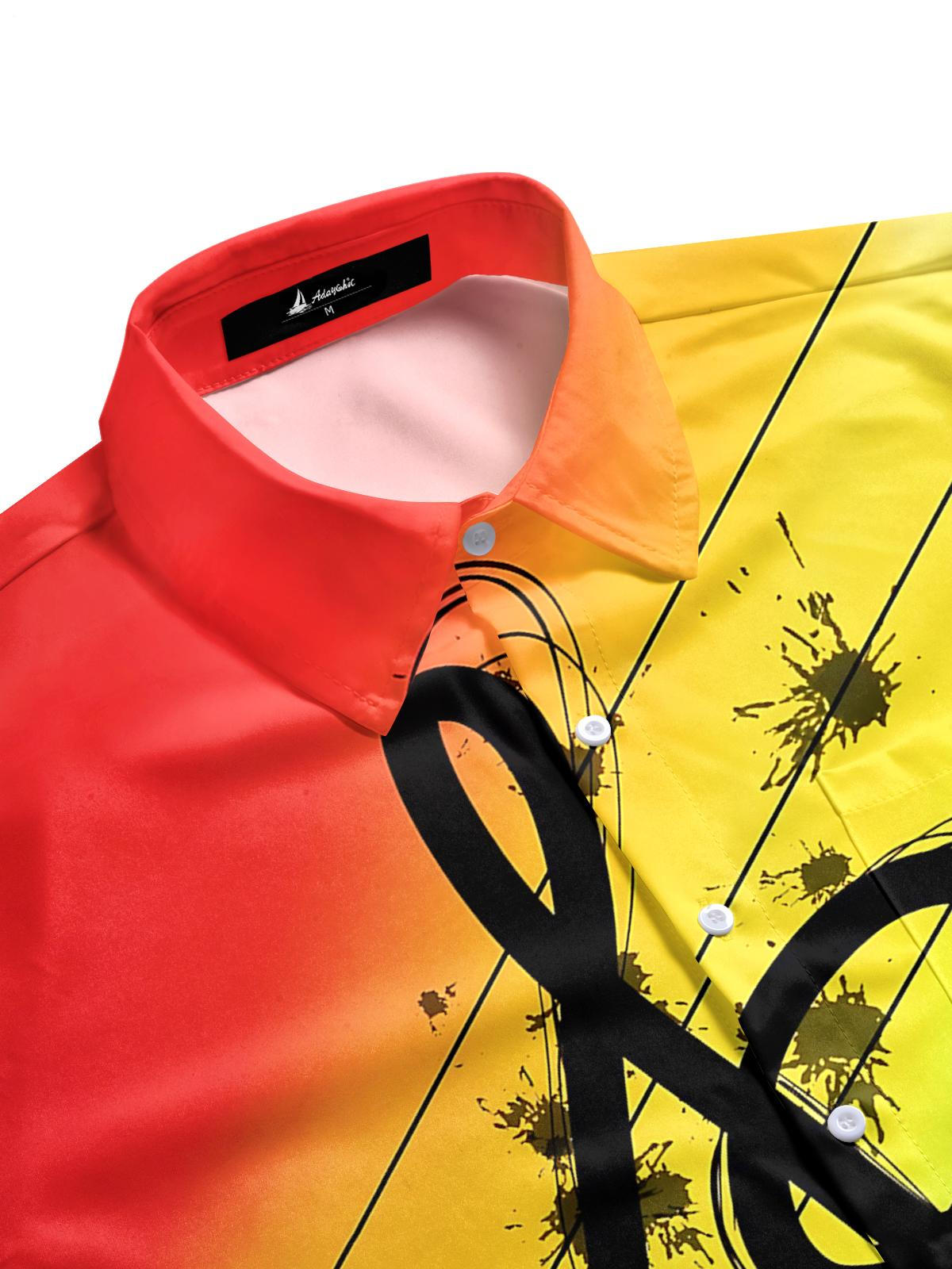 Gradient Note Print Men's Pocket Short Sleeve Shirts