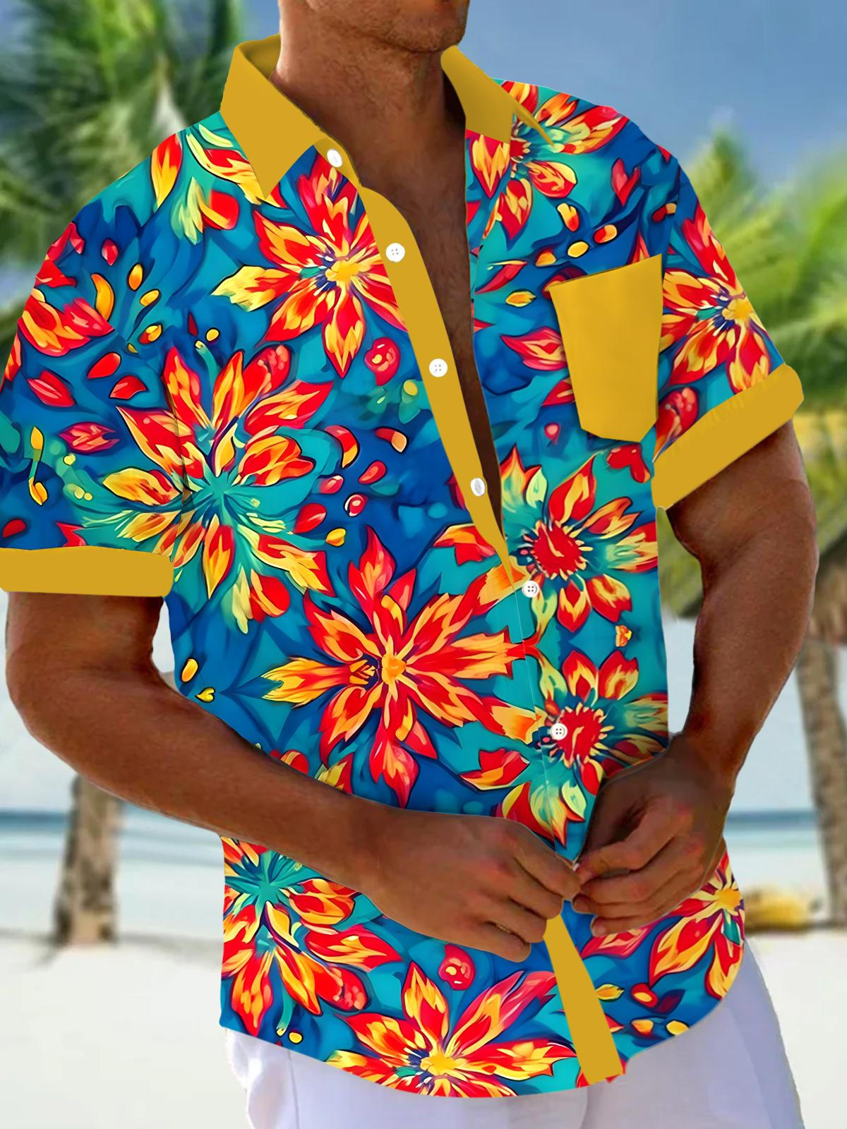 Floral Men's Pocket Short Sleeve Shirts