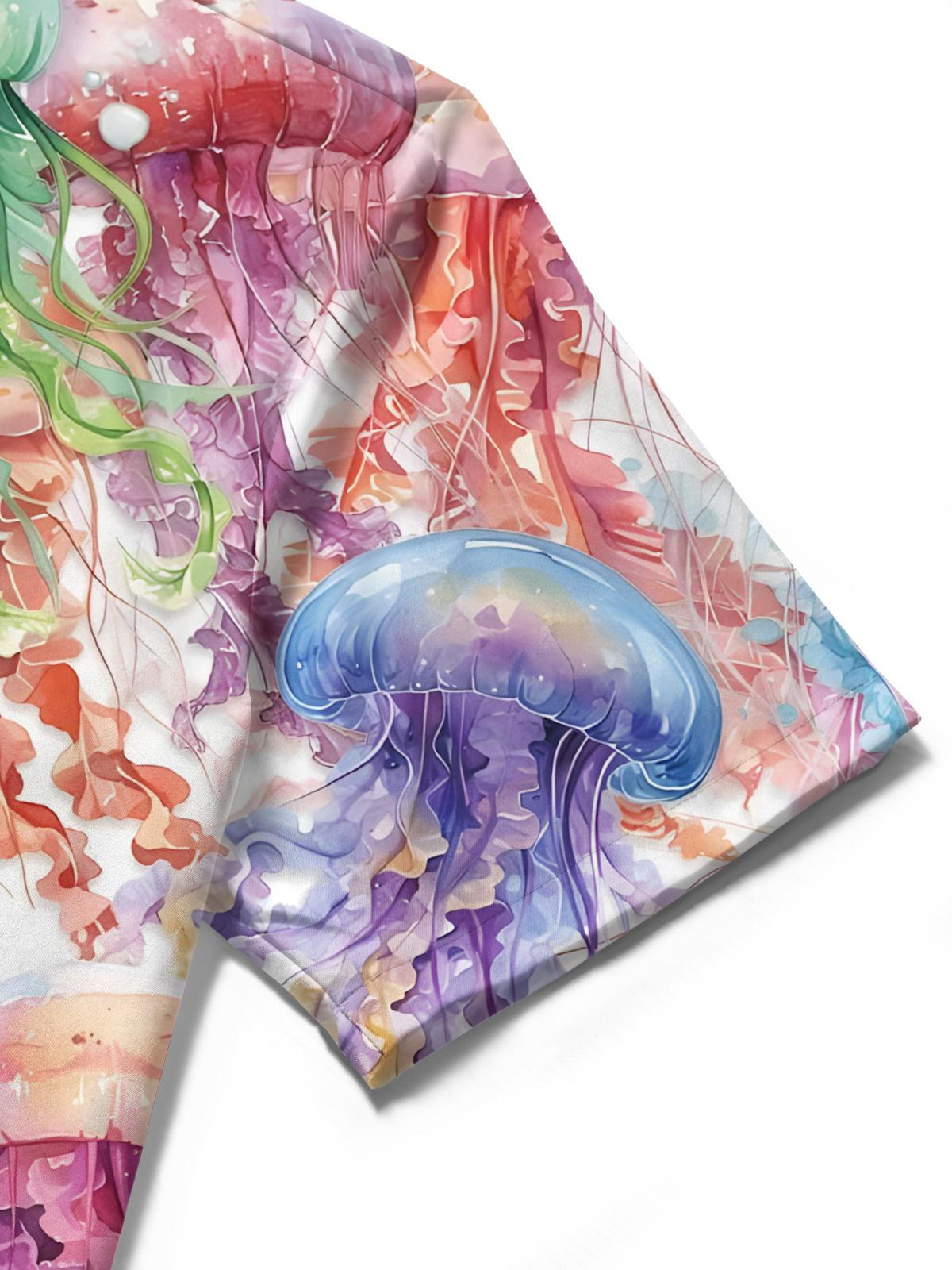 Jellyfish Print Men's Pocket Short Sleeve Shirts