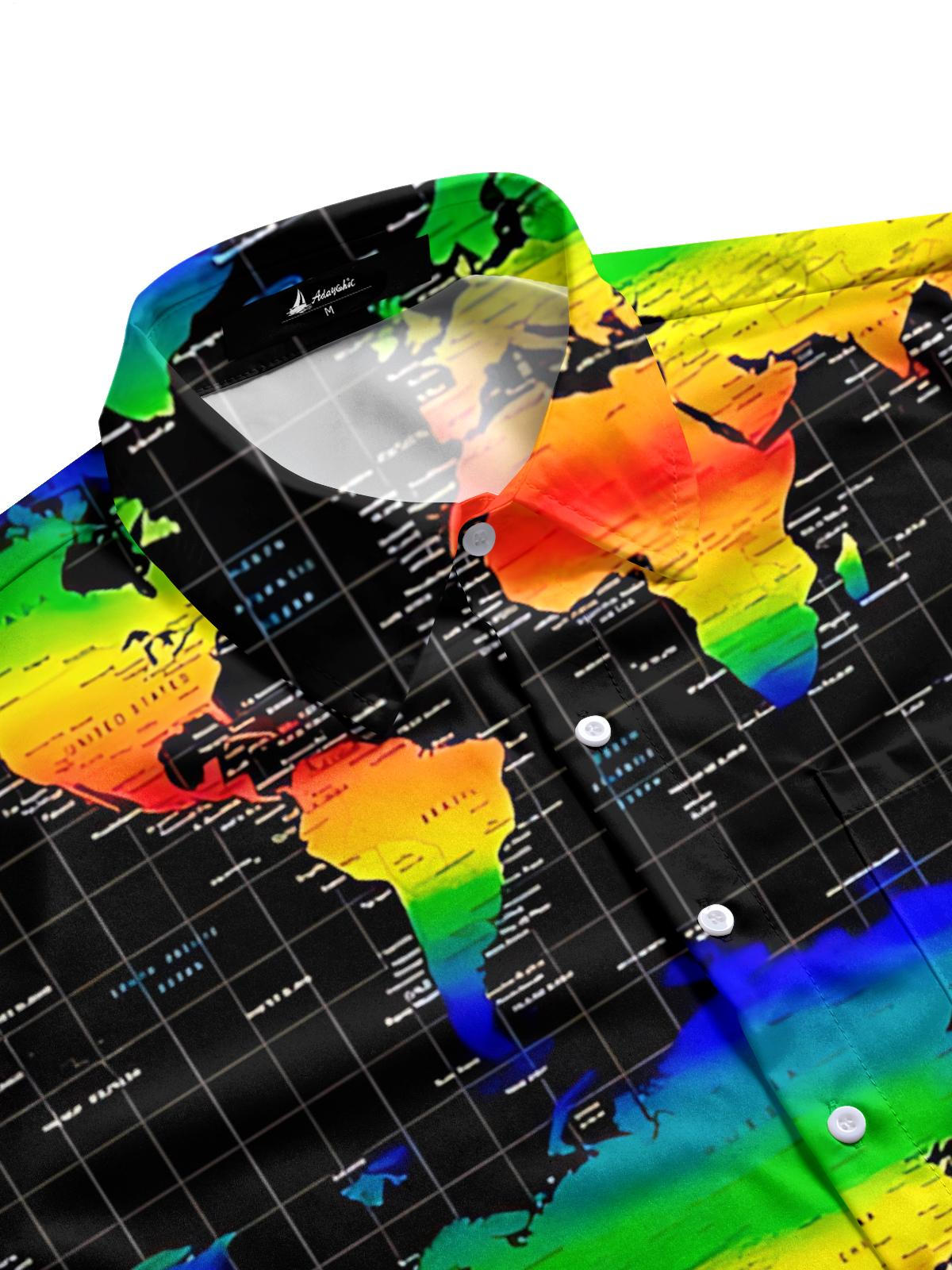 Map Print Men's Pocket Short Sleeve Shirts