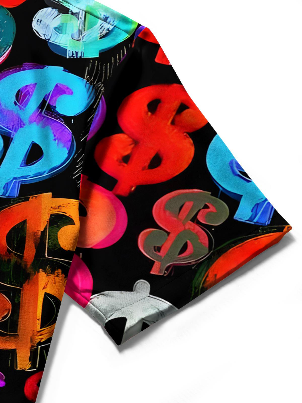Dollar Sign Print Men's Pocket Short Sleeve Shirts