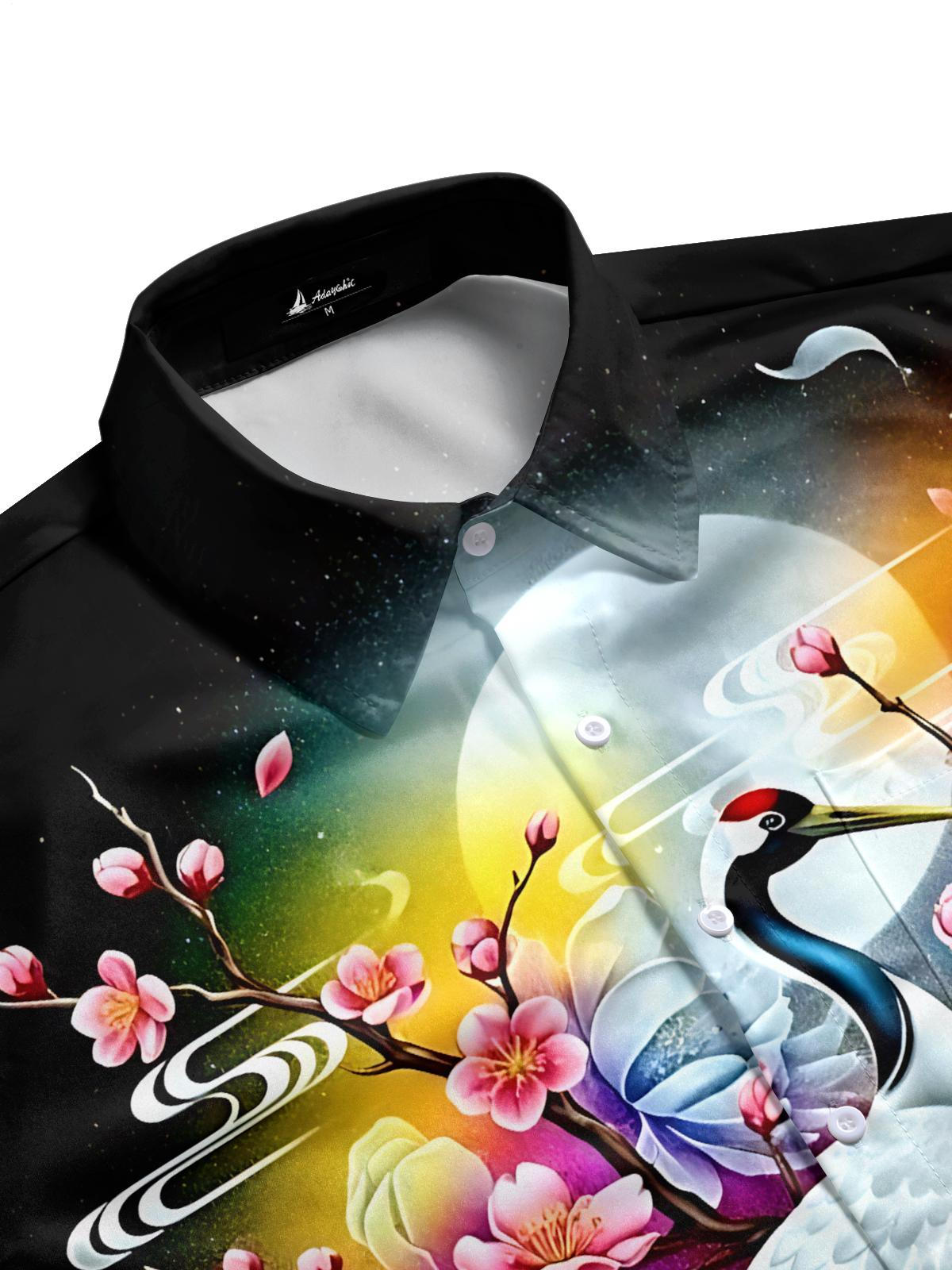 Crane Sakura Print Men's Pocket Short Sleeve Shirts