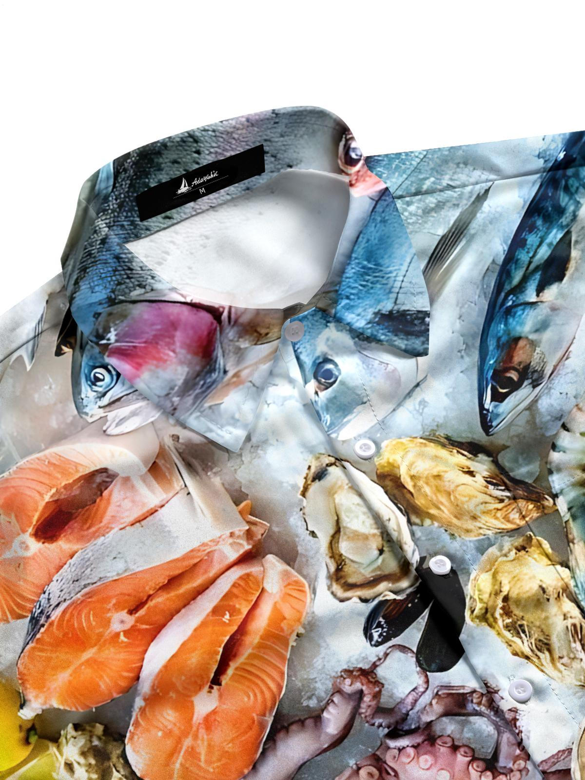 Seafood Print Men's Pocket Short Sleeve Shirts