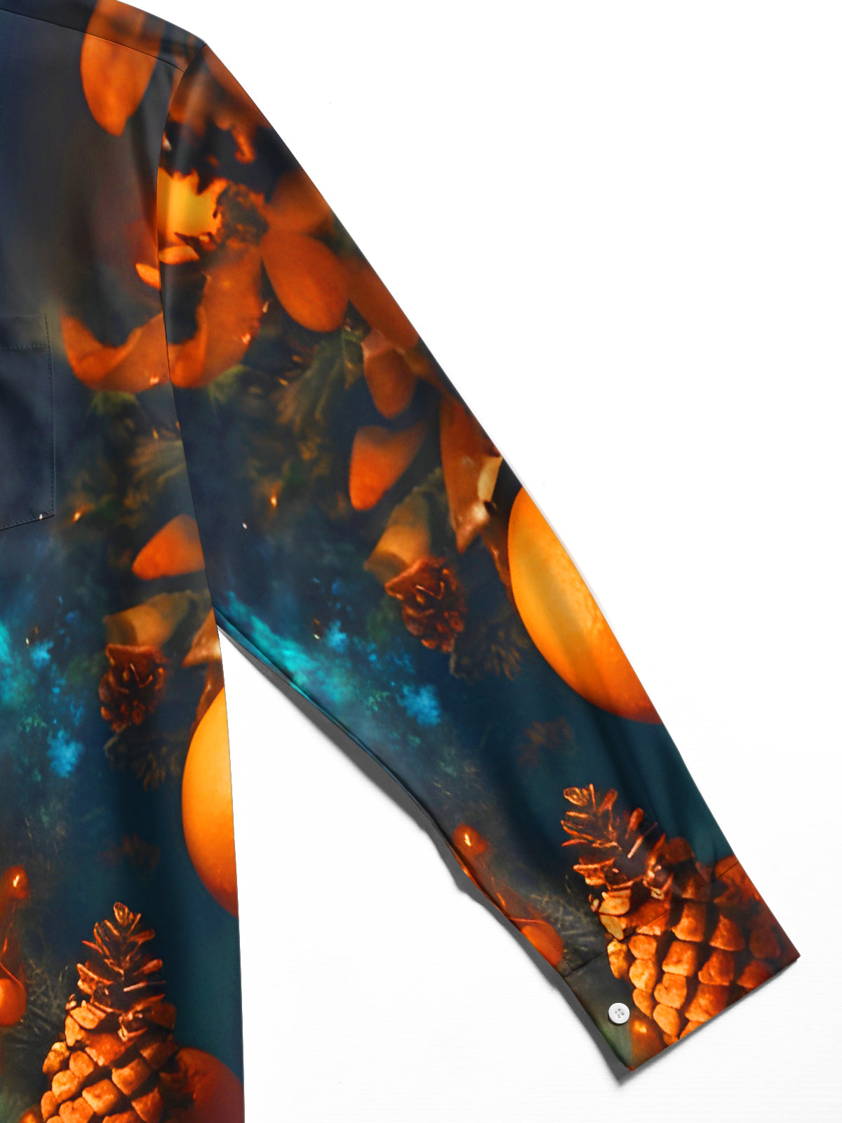 Orange Pine Cone Gingerbread Man Men's Pocket Long Sleeve Shirts