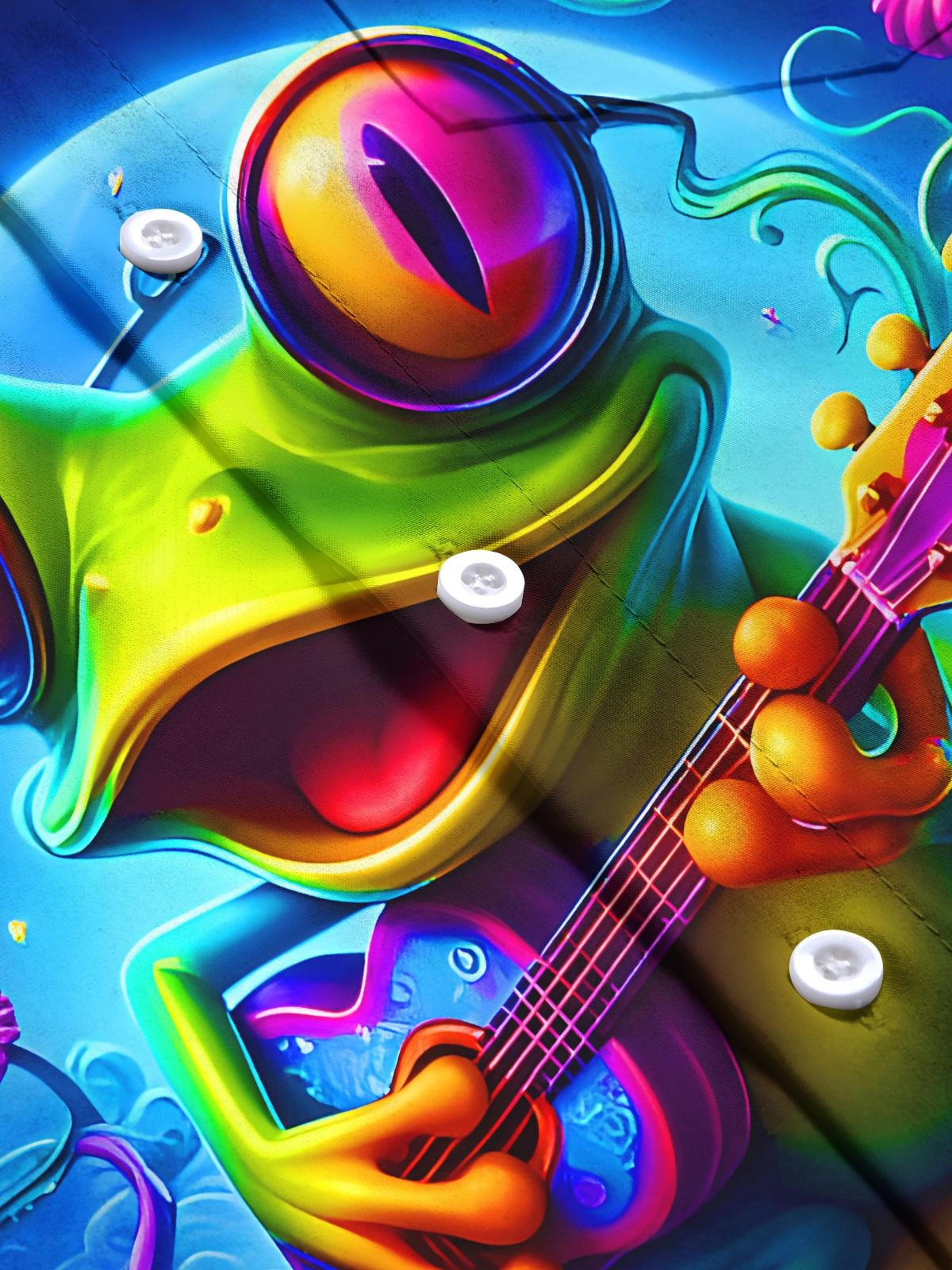 Funny Frog Playing Guitar Floral Men's Pocket Short Sleeve Shirts