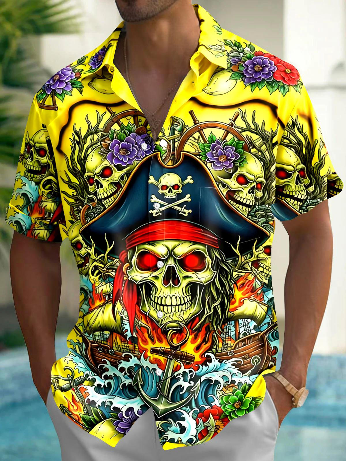 Skull Men's Pocket Short Sleeve Shirts