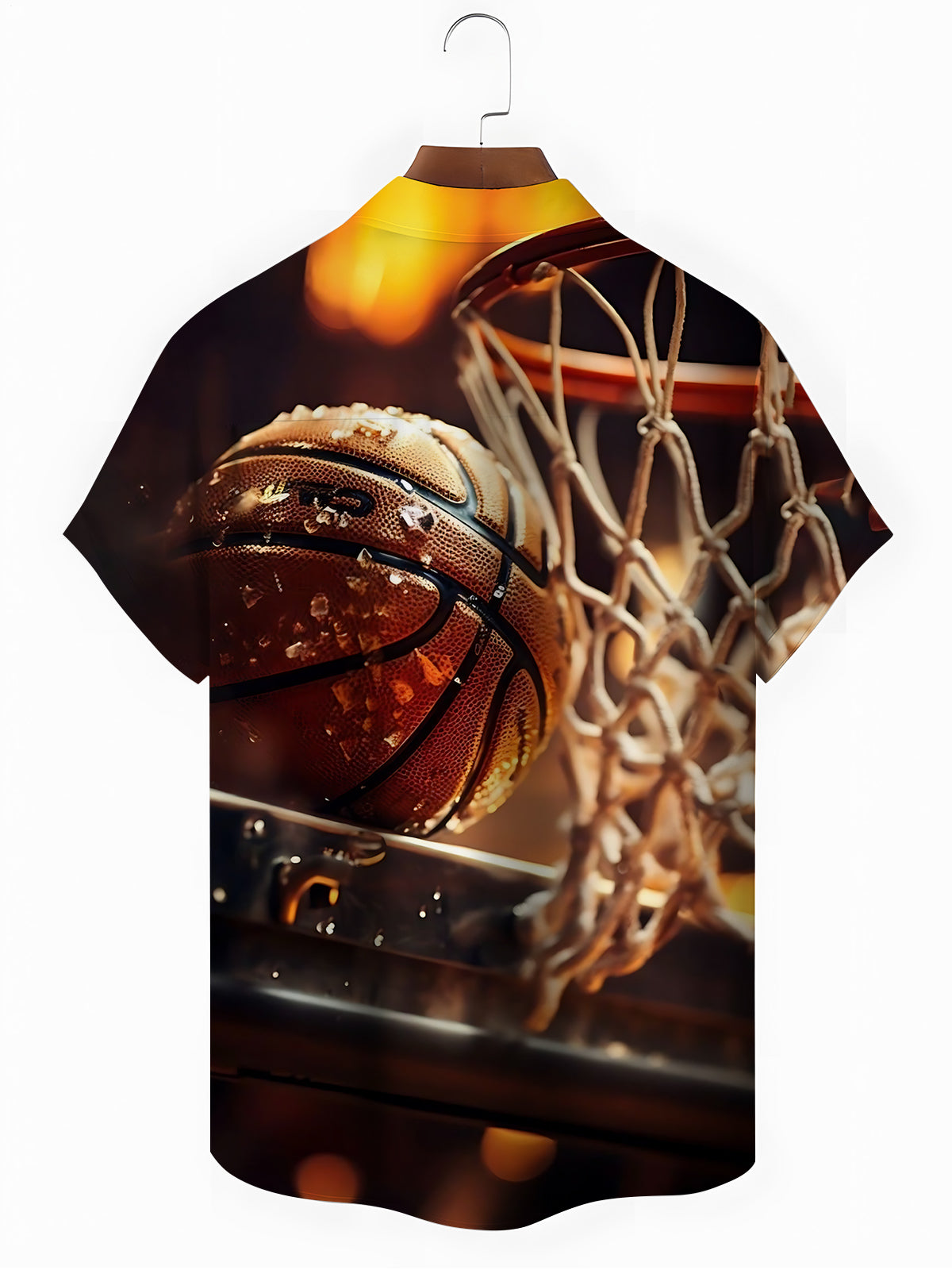 Basketball Print Men's Pocket Short Sleeve Shirts