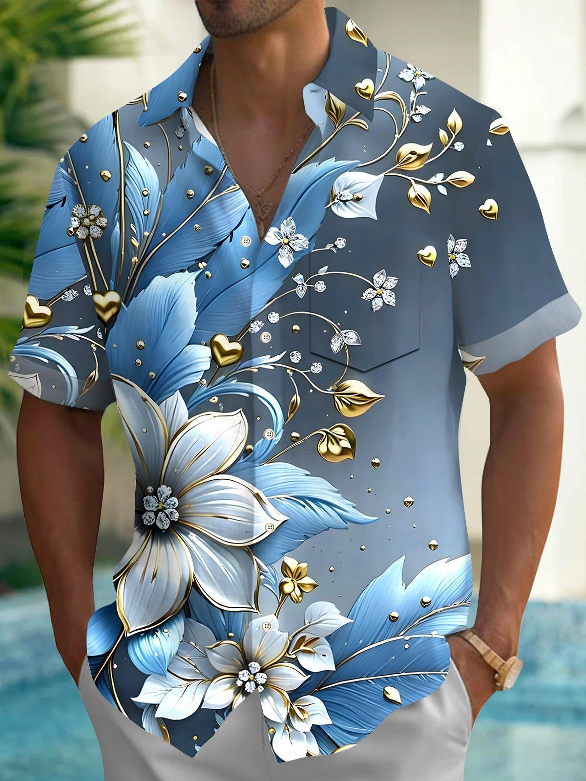 Floral Men's Pocket Short Sleeve Shirts