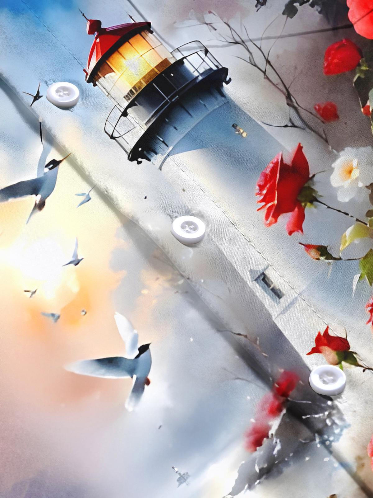 Lighthouse Floral Men's Pocket Short Sleeve Shirts