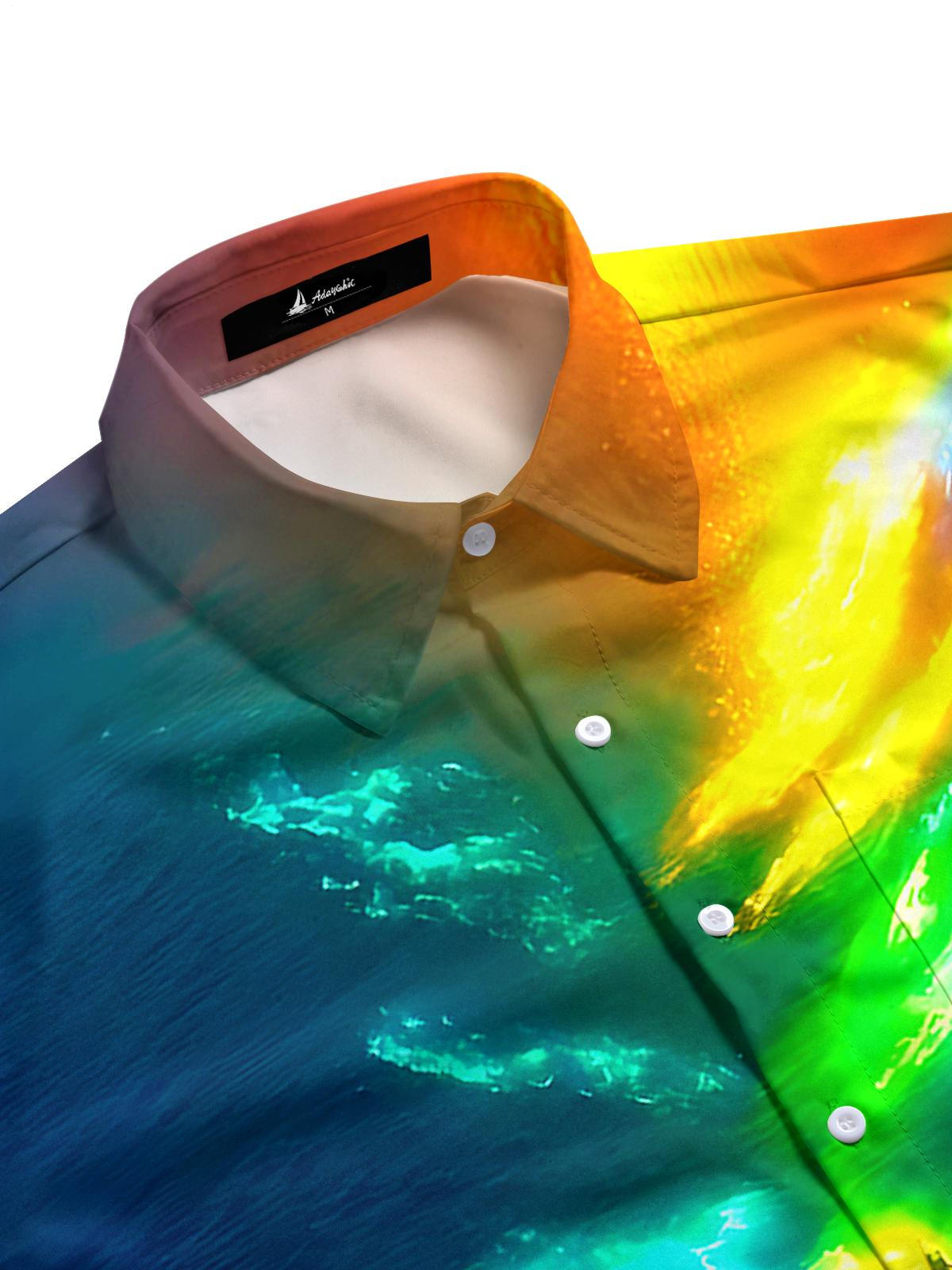 Hawaiian Tie Dye Boat Men's Pocket Short Sleeve Shirts