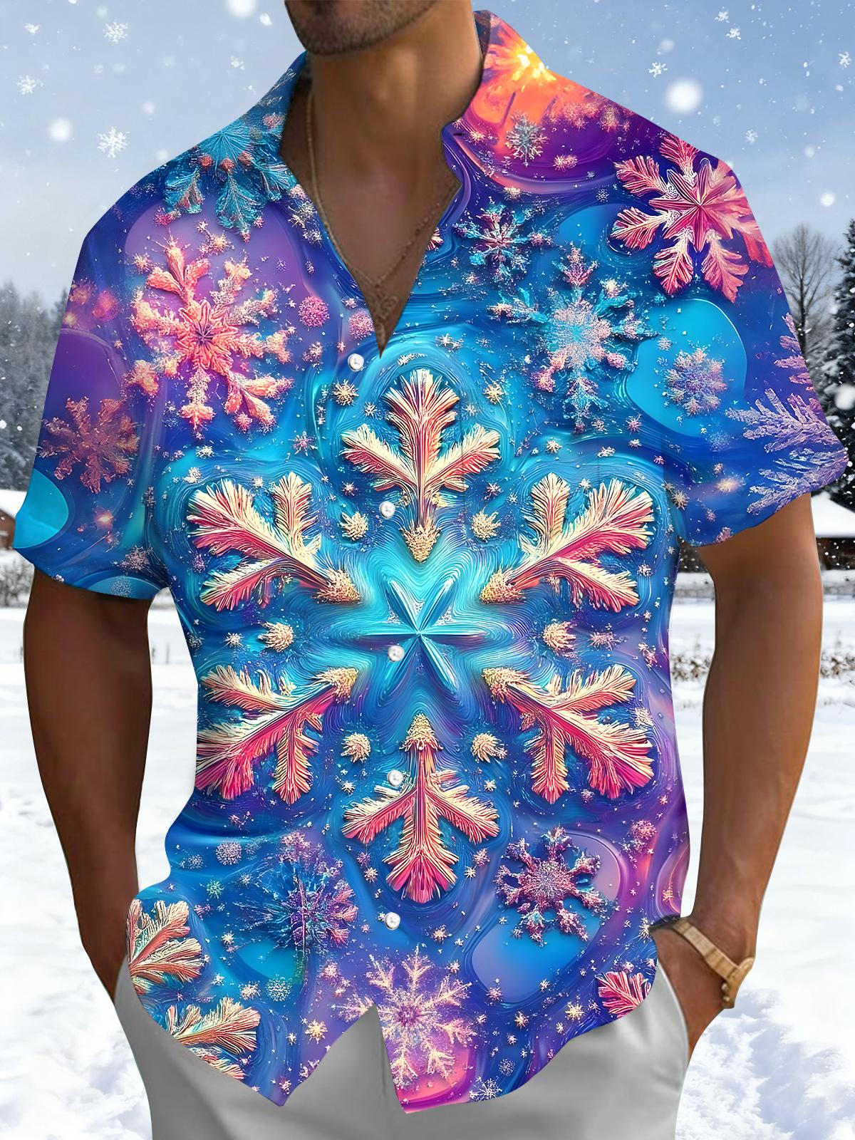 Snowflake Men's Pocket Short Sleeve Shirts