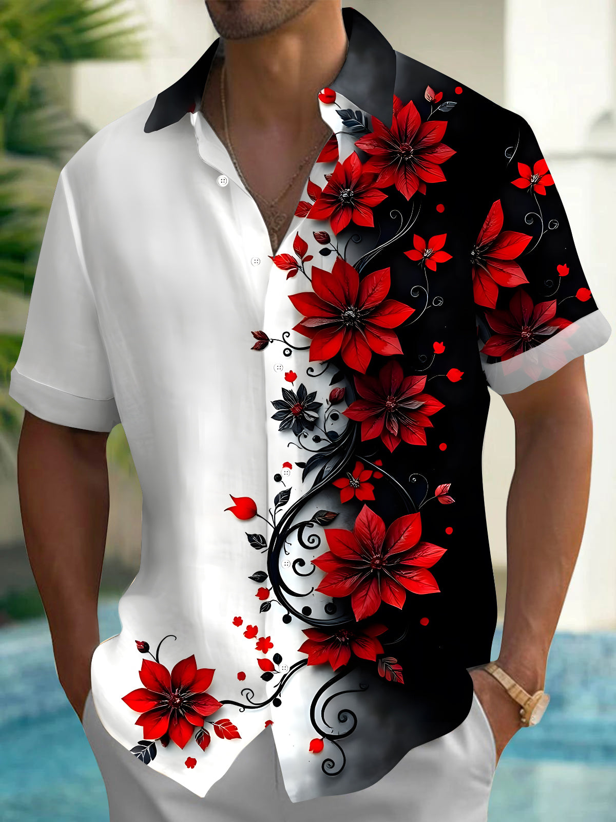 Floral Men's Pocket Short Sleeve Shirts