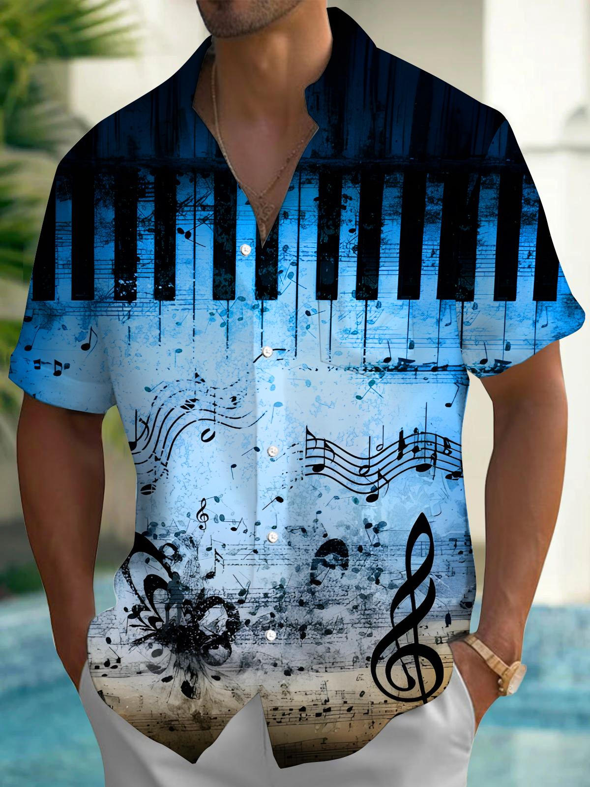 Piano Music Notes Men's Pocket Short Sleeve Shirts