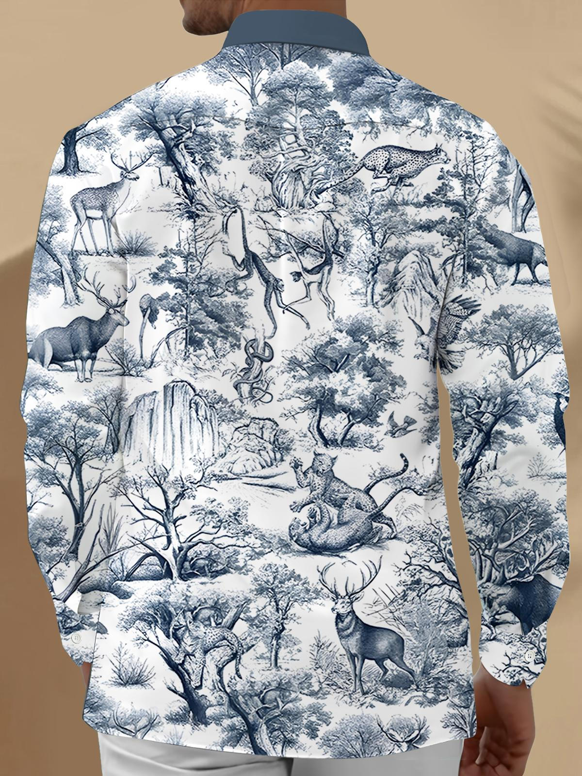 Forest Animals Men's Pocket Long Sleeve Shirts