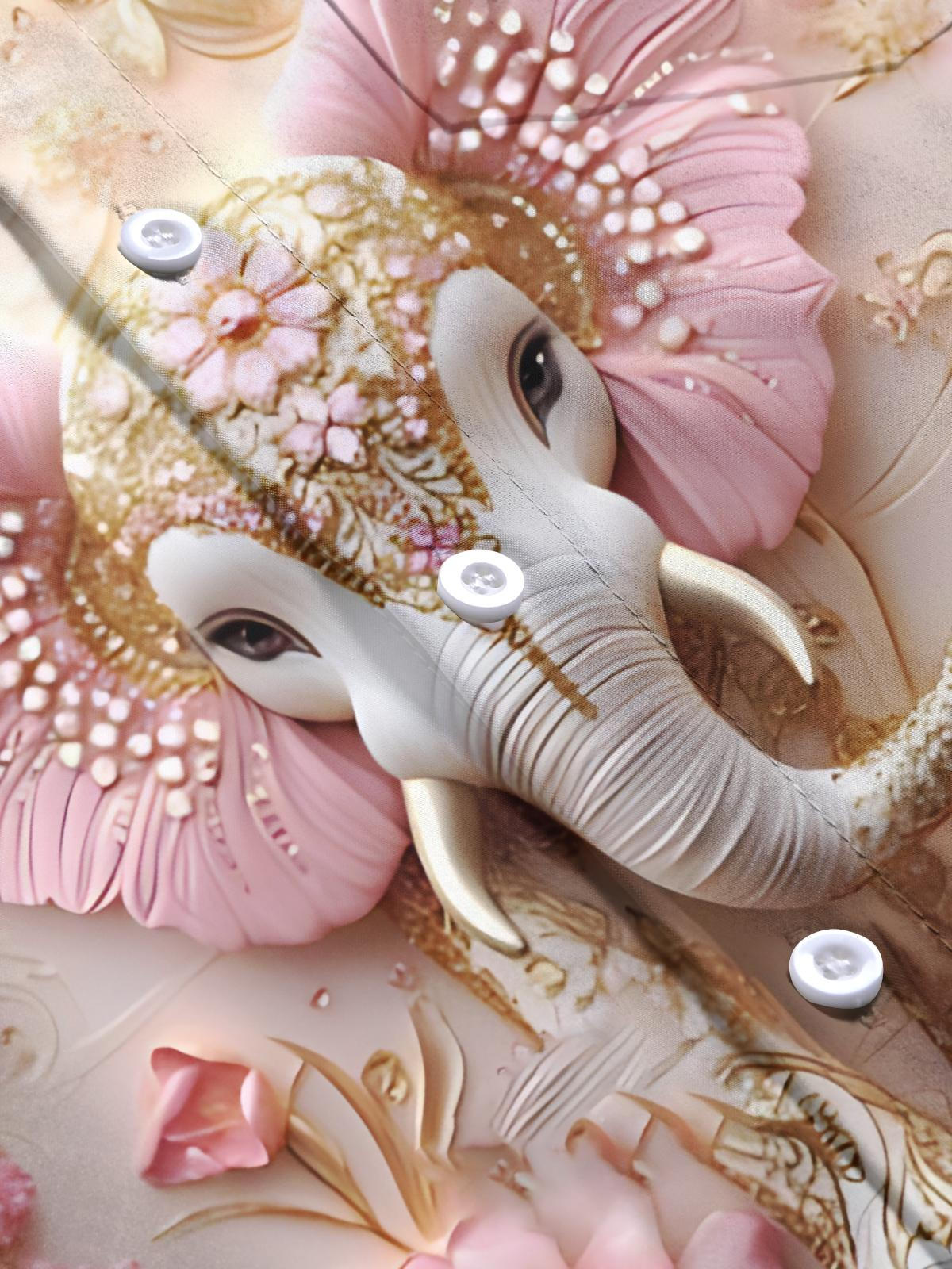 Elephant Floral Art Print Men's Pocket Short Sleeve Shirts