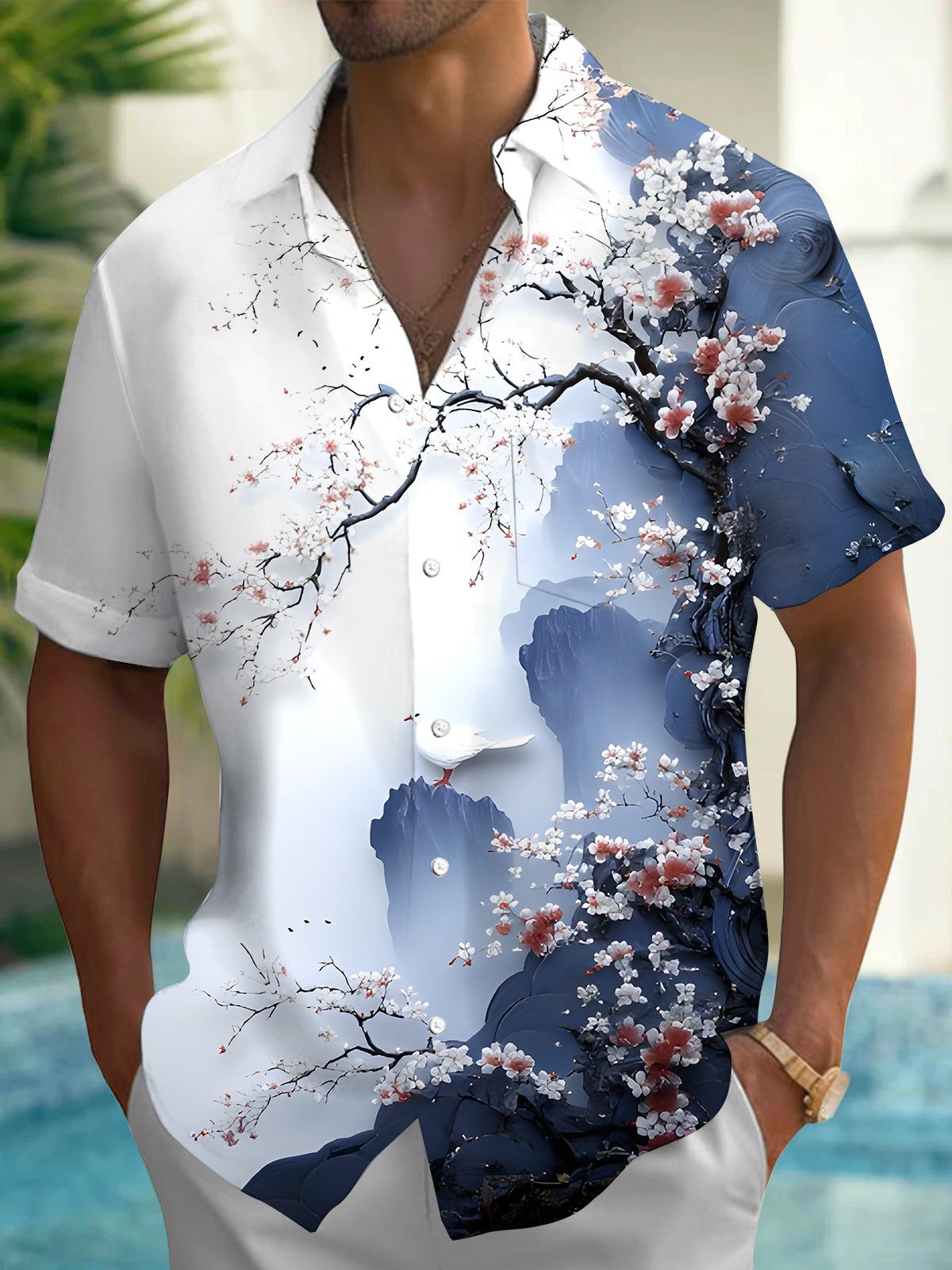 Floral Men's Pocket Short Sleeve Shirts