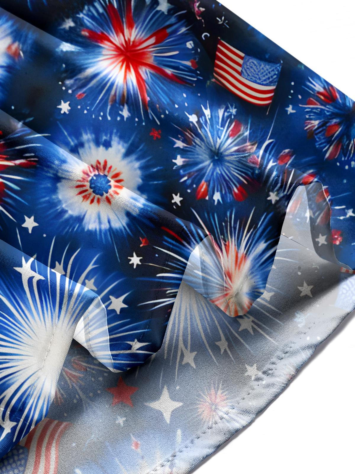 Independence Day Fireworks Print Men's Pocket Short Sleeve Shirts