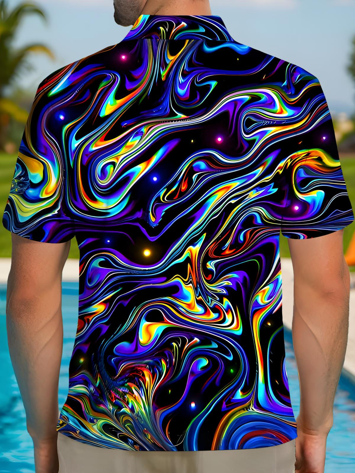 Abstract Men's Short Sleeve Button Polo Shirt