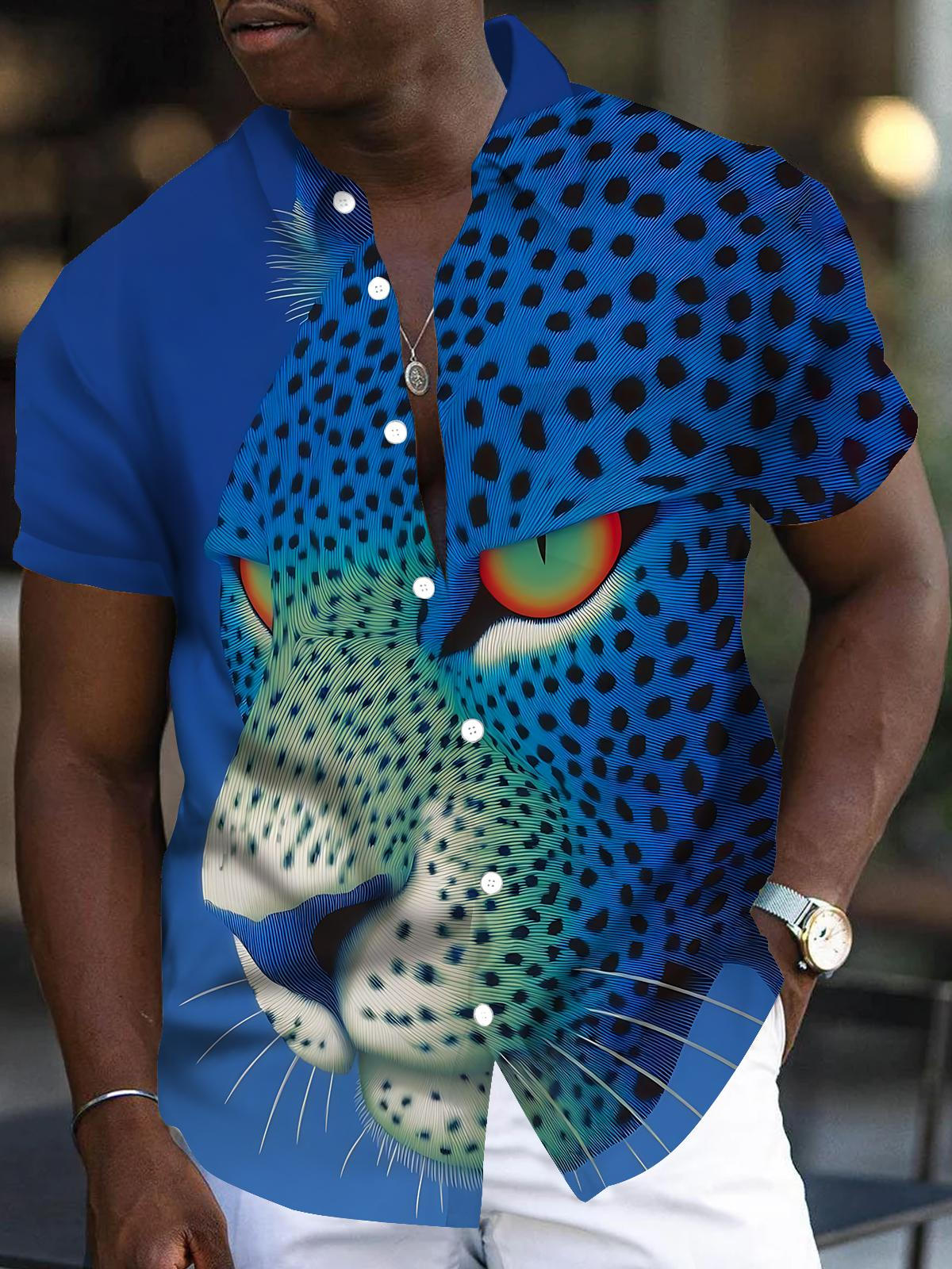 Leopard Print Men's Pocket Short Sleeve Shirts