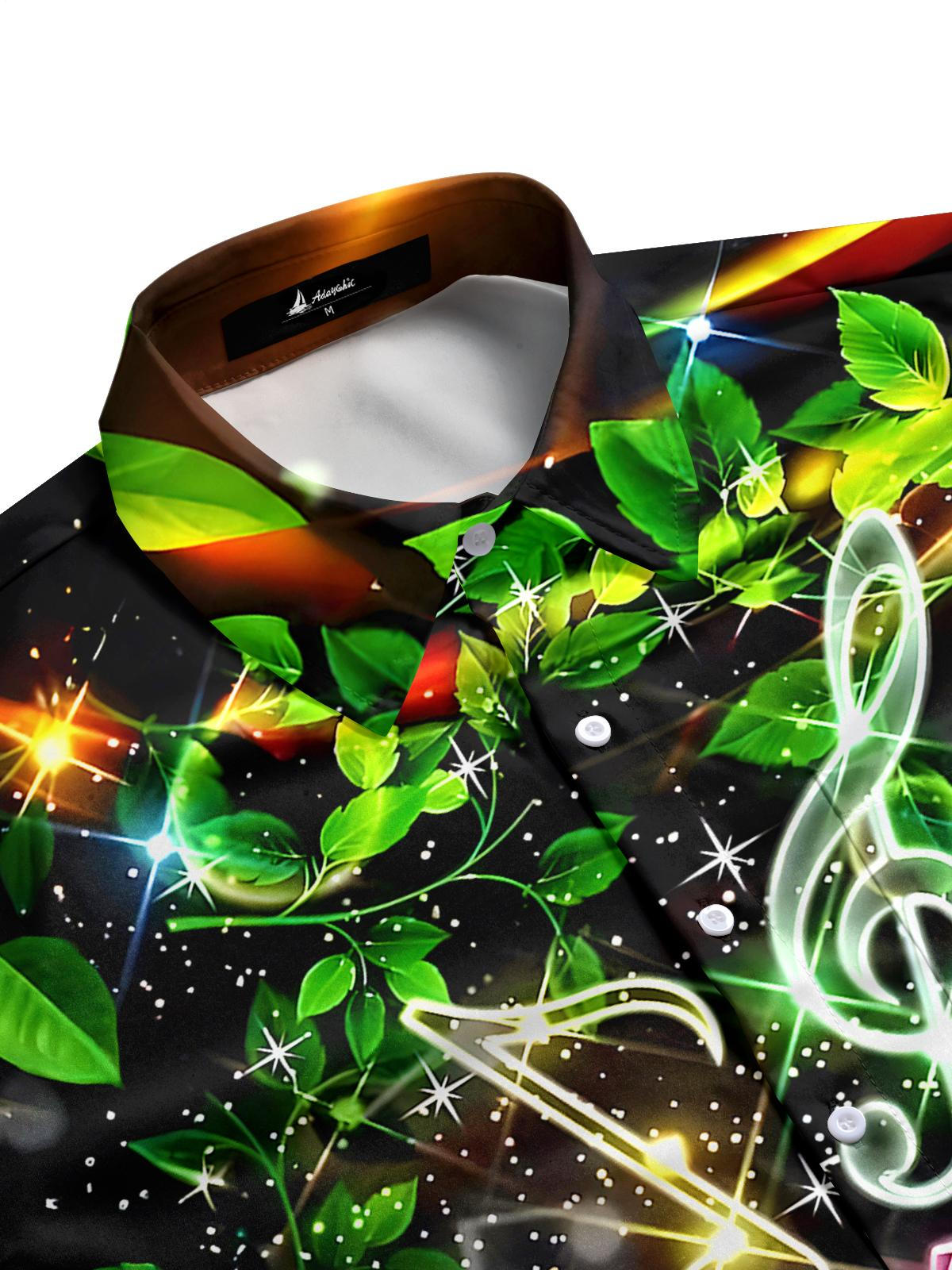 Musical Note Leaf Men's Pocket Short Sleeve Shirts