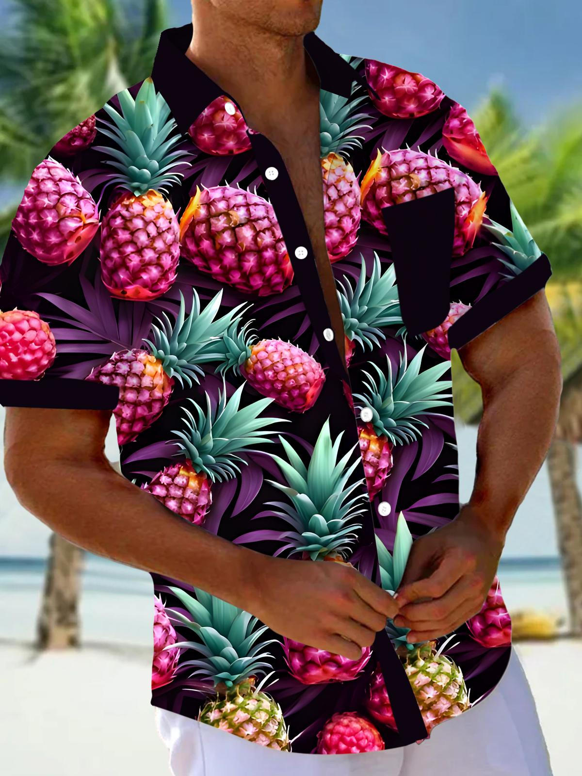Pineapple Men's Pocket Short Sleeve Shirts