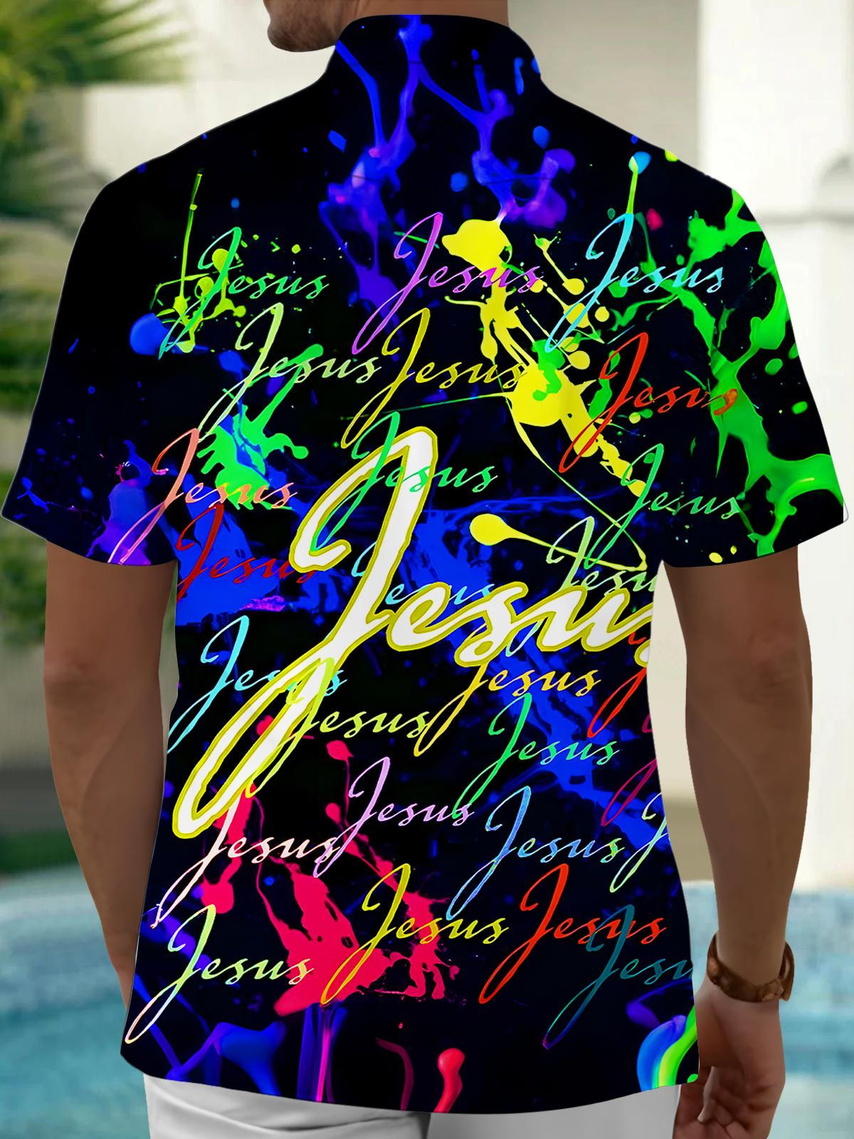 Jesus Tie Dye Men's Pocket Short Sleeve Shirts