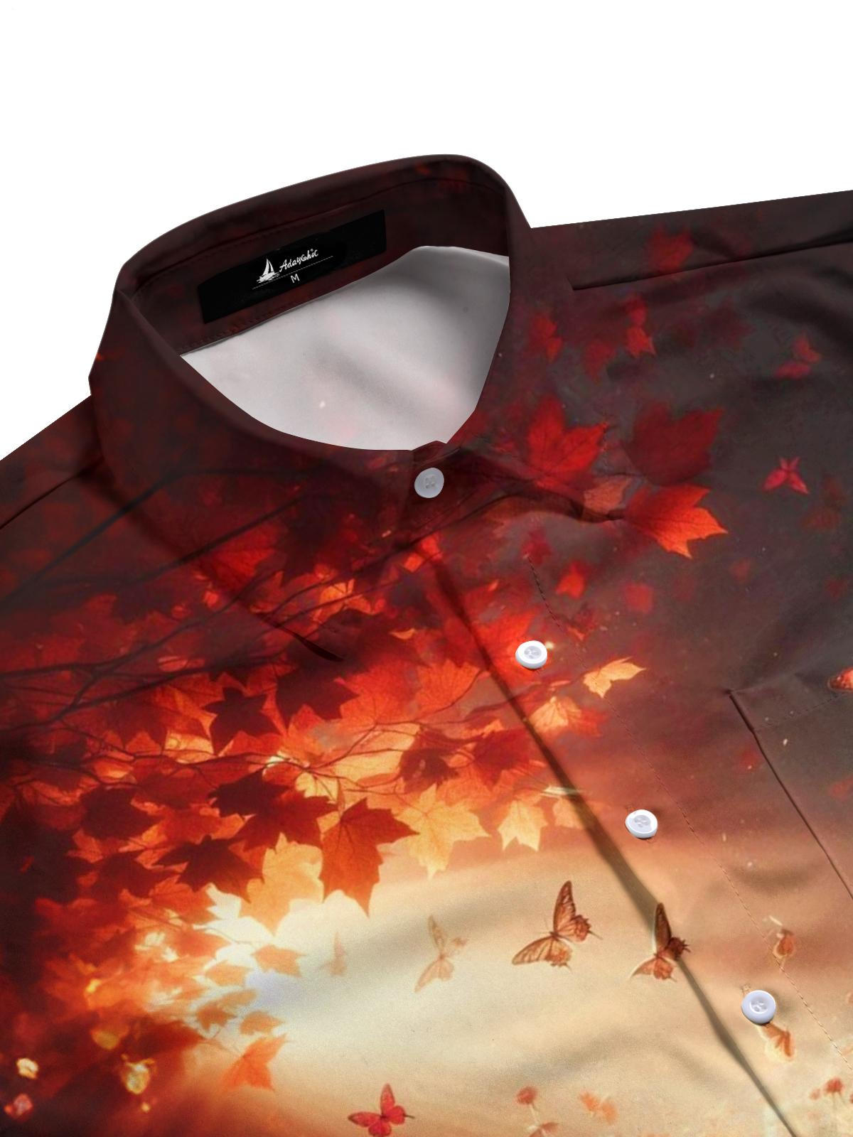 Plant Butterfly Print Men's Pocket Short Sleeve Shirts