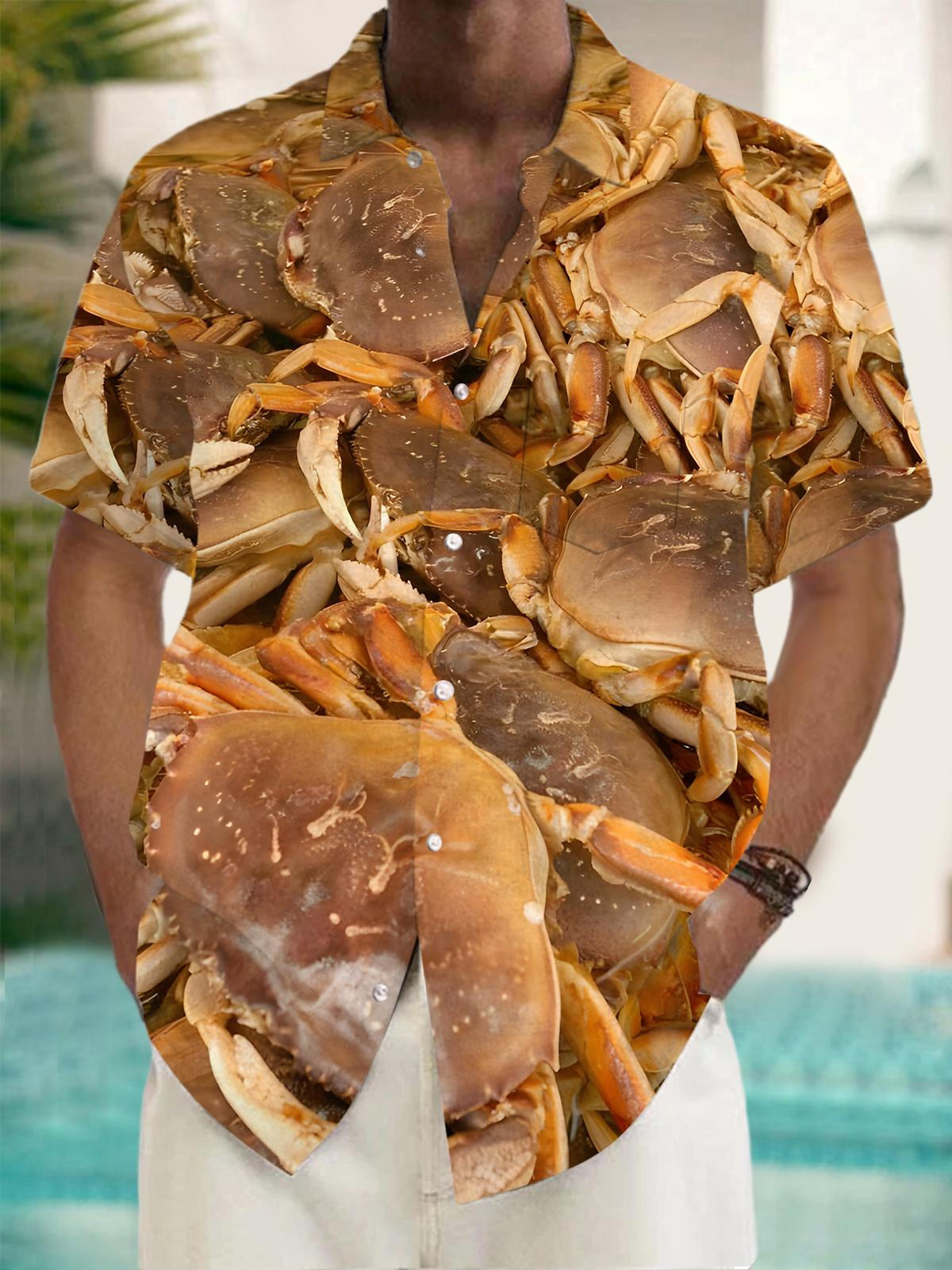 Crab Print Men's Pocket Short Sleeve Shirts