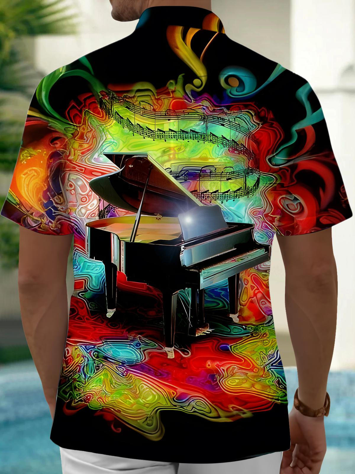 Piano Print Men's Pocket Short Sleeve Shirts