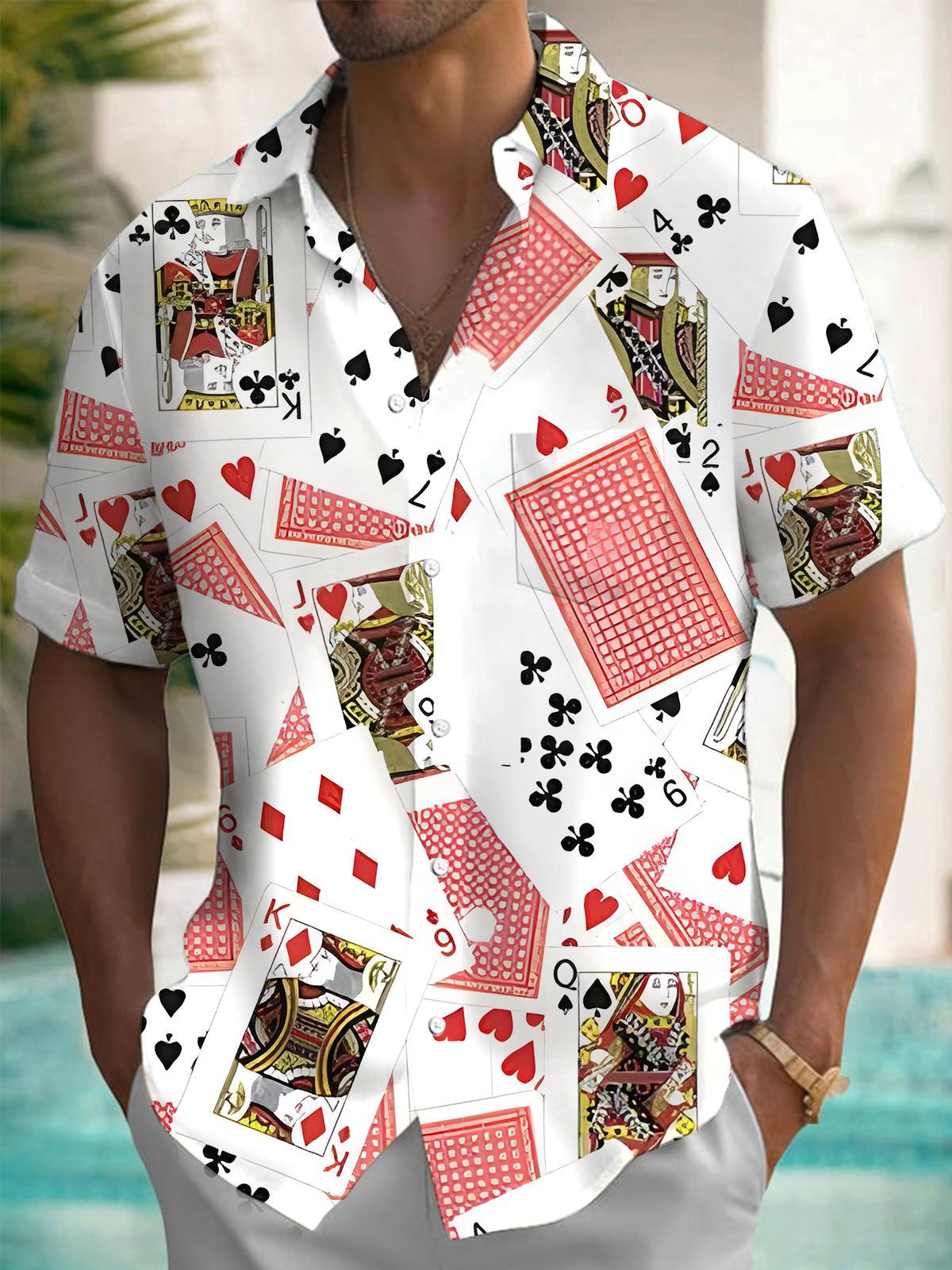 Poker Print Men's Pocket Short Sleeve Shirts