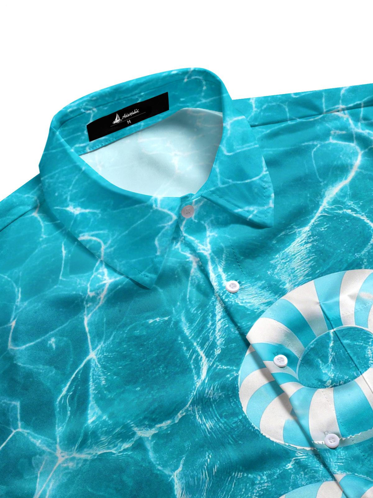 Swimming Ring Print Men's Pocket Short Sleeve Shirts