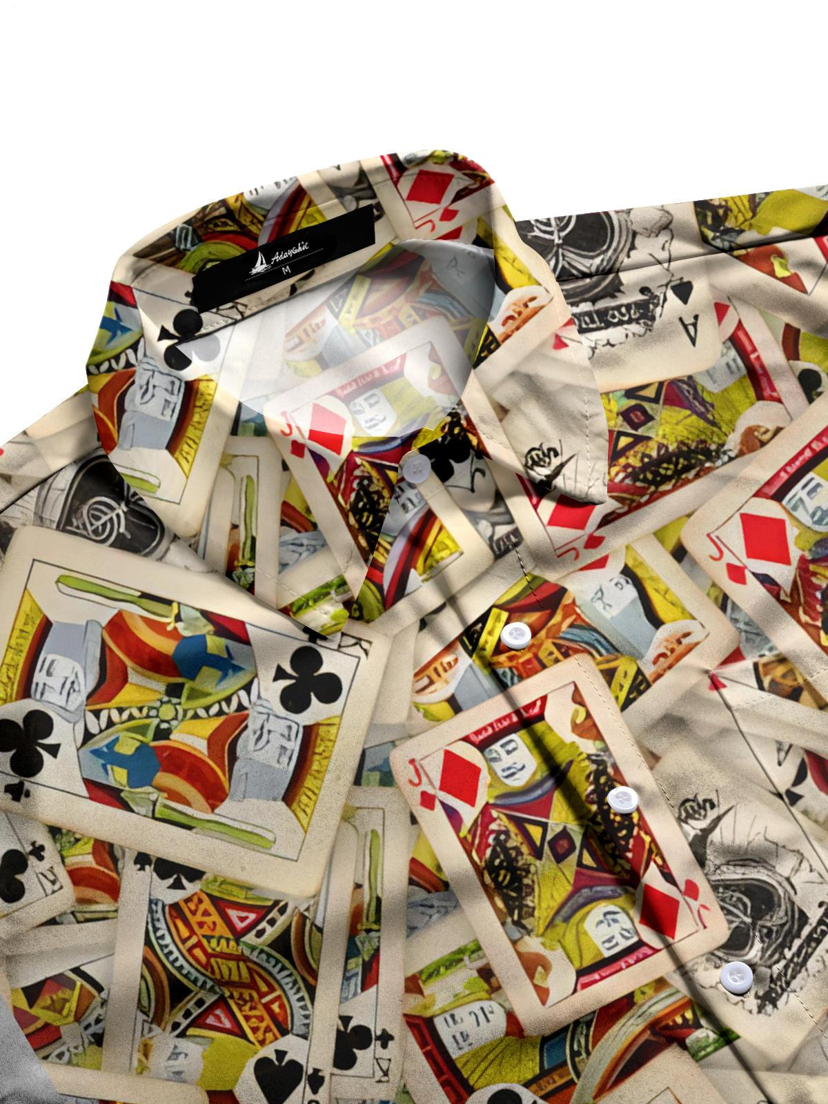 Poker Print Men's Pocket Short Sleeve Shirts