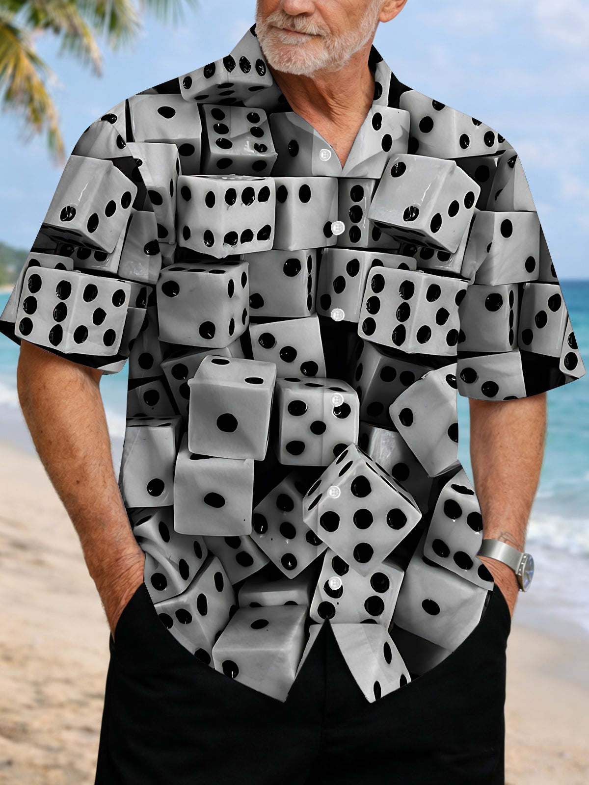 Dice Print Men's Pocket Short Sleeve Shirts