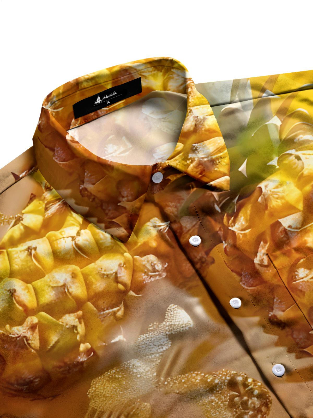 Pineapple Print Men's Pocket Short Sleeve Shirts