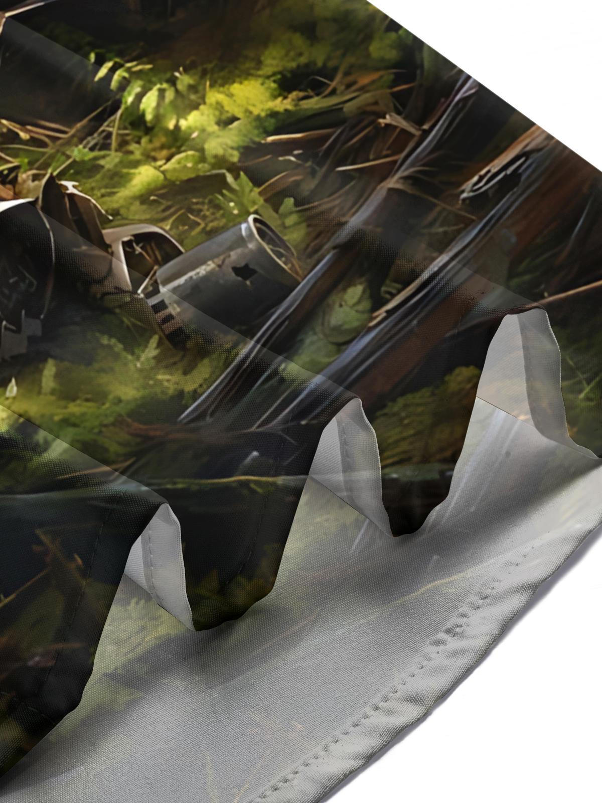 Aircraft Wreckage Print Men's Pocket Long Sleeve Shirts