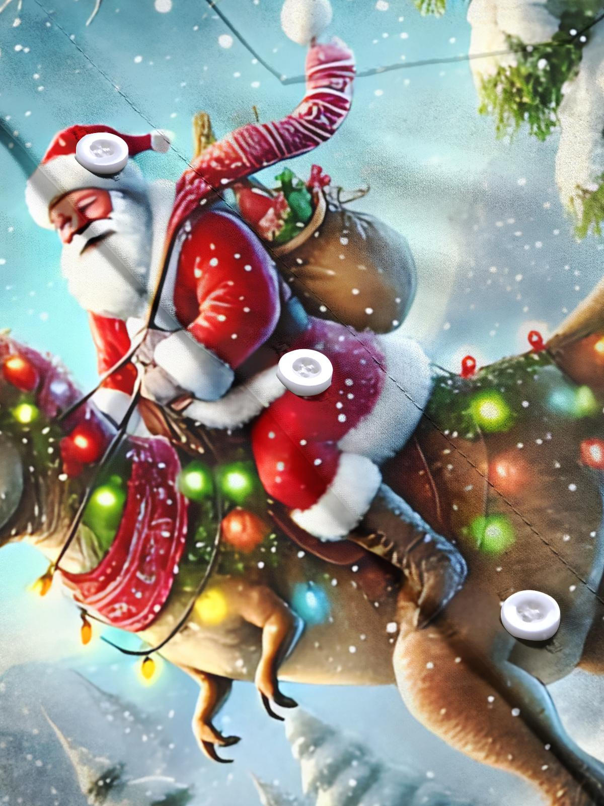 Santa Claus Dinosaur Print Men's Pocket Short Sleeve Shirts