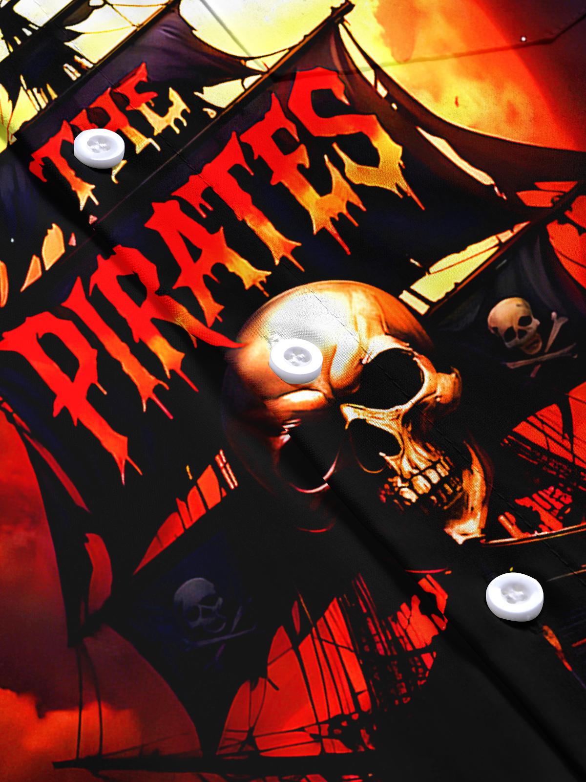 Skull Pirate Boat Men's Pocket Short Sleeve Shirts