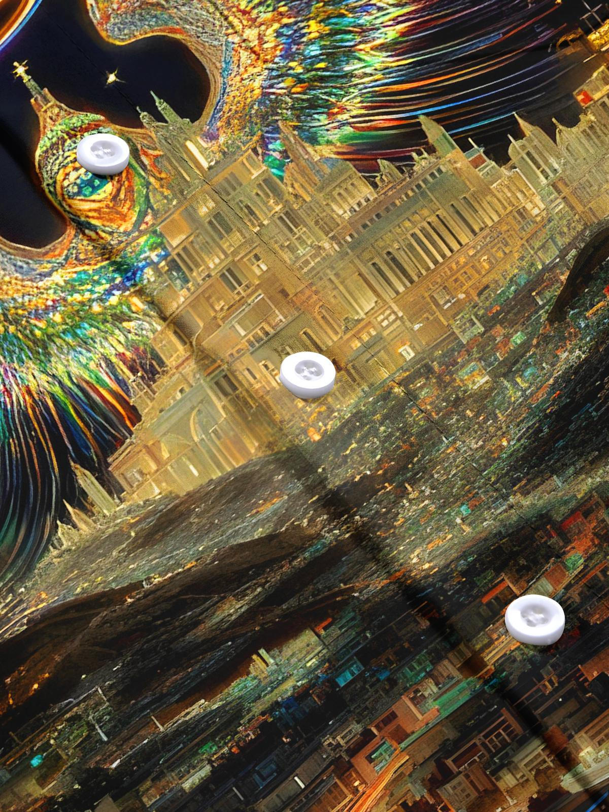 Angel Wings City Architecture Night View Men's Pocket Long Sleeve Shirts