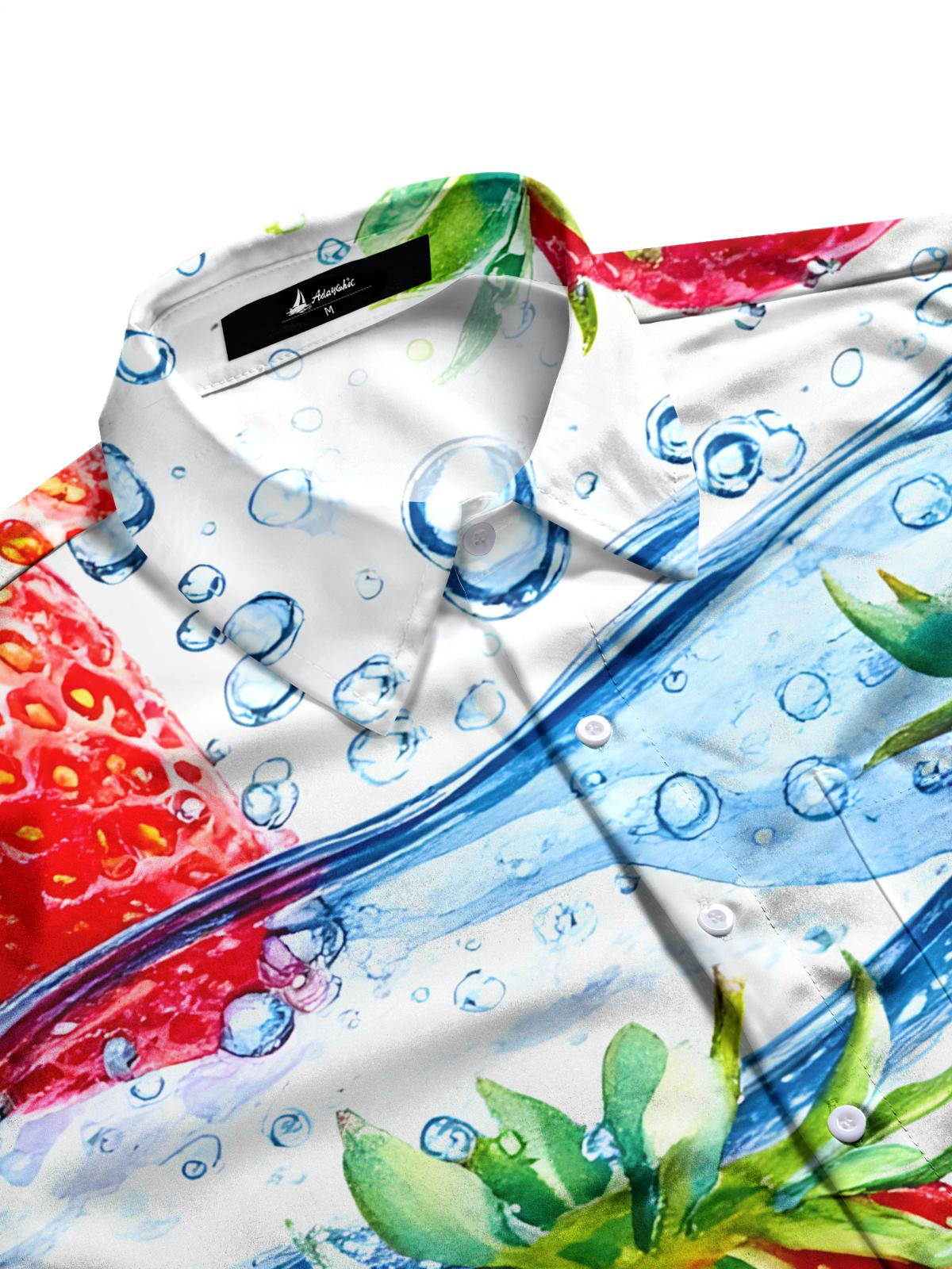 Strawberry Print Men's Pocket Short Sleeve Shirts